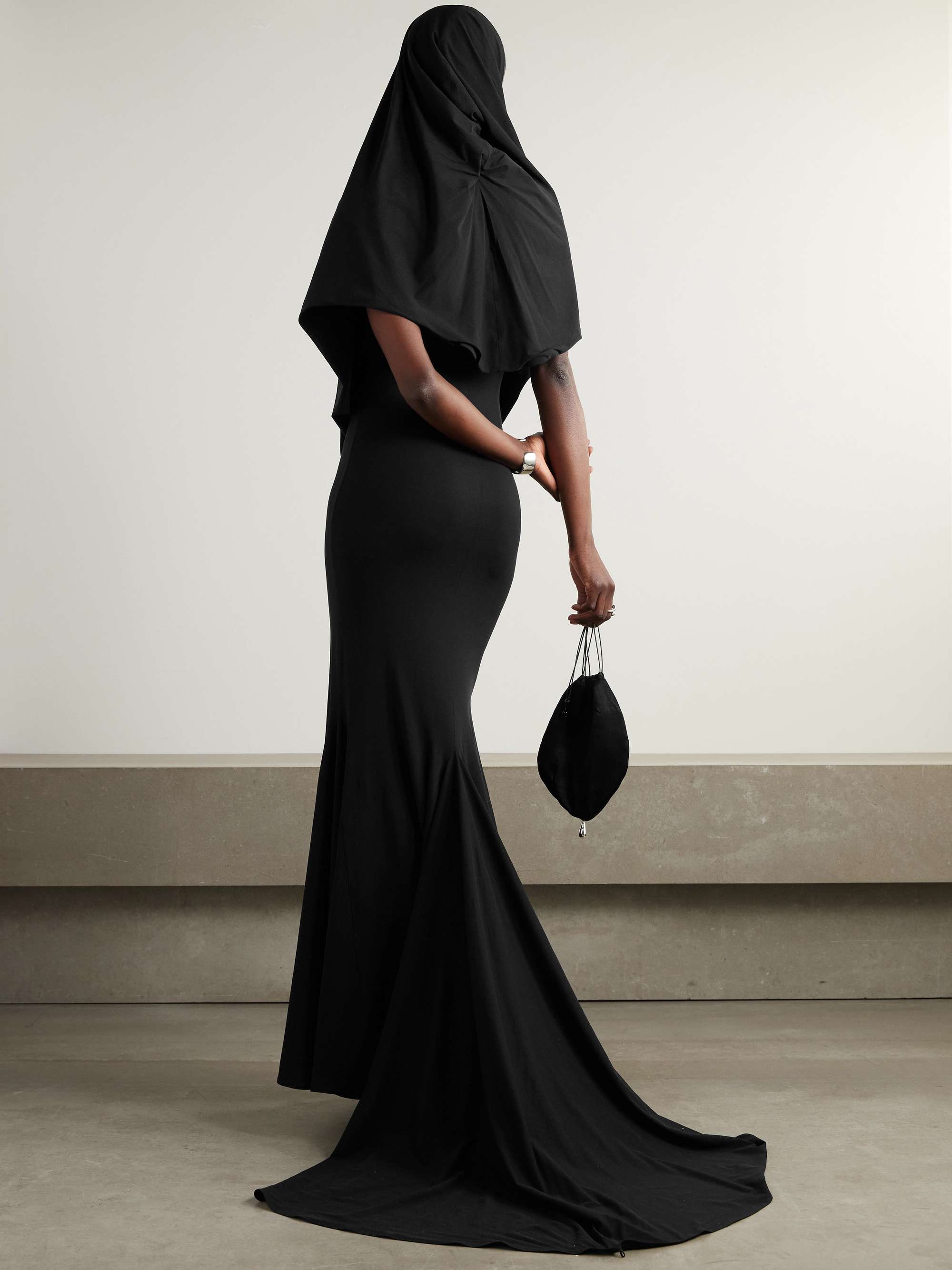 Hooded draped stretch-silk gown view