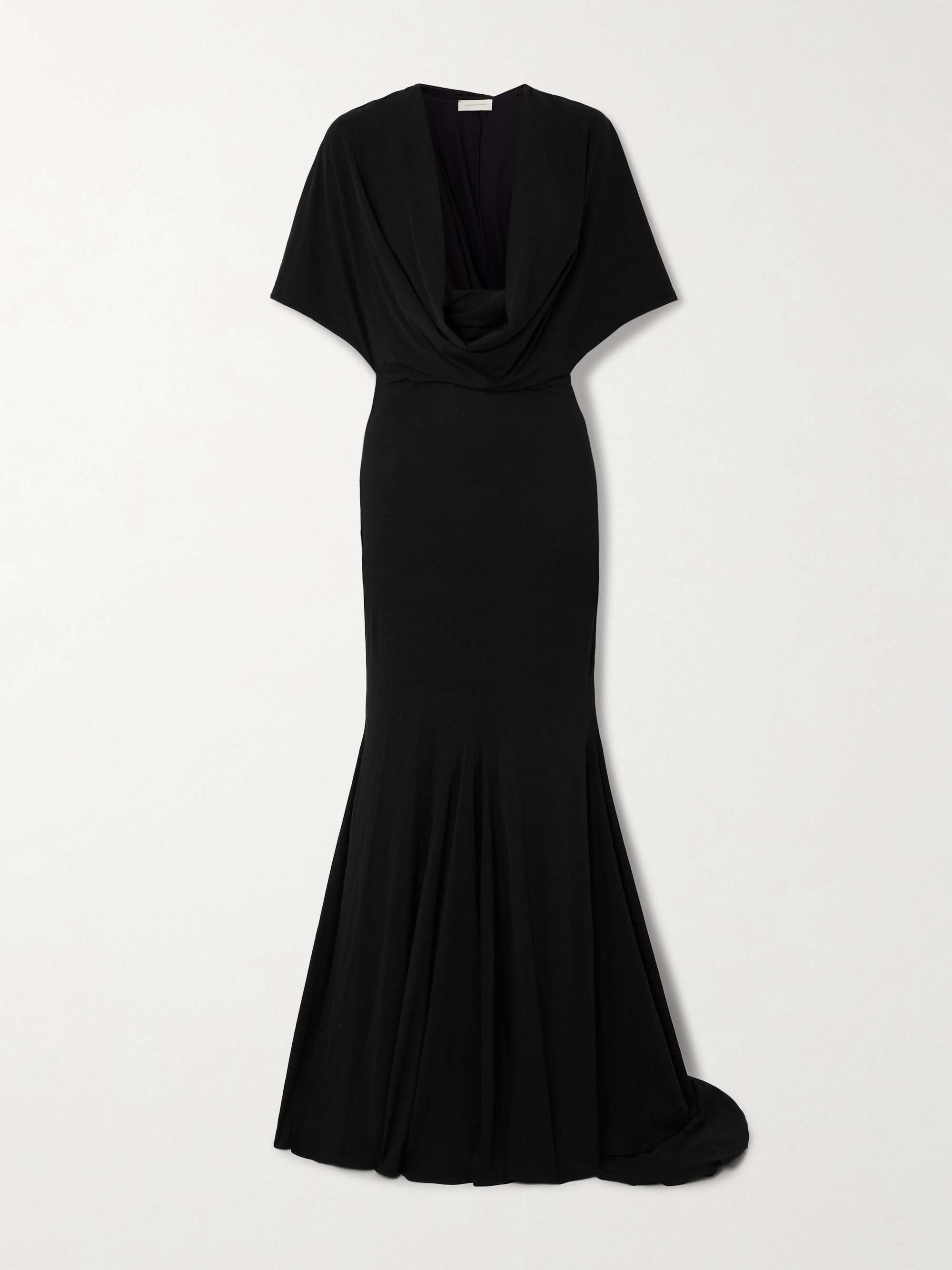 Hooded draped stretch-silk gown view