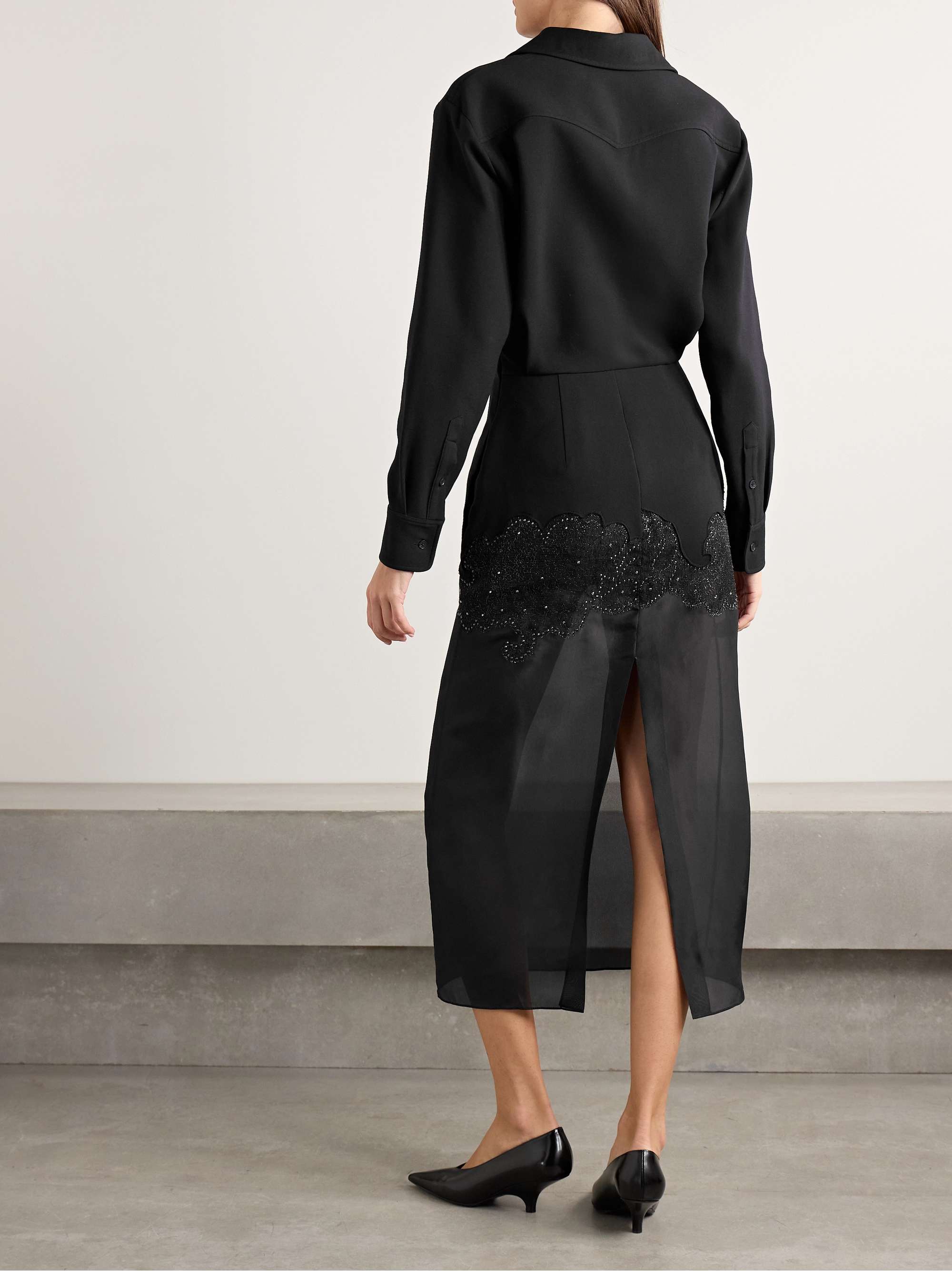 The Amelie crystal-embellished wool-blend crepe and silk-organza midi shirt dress view