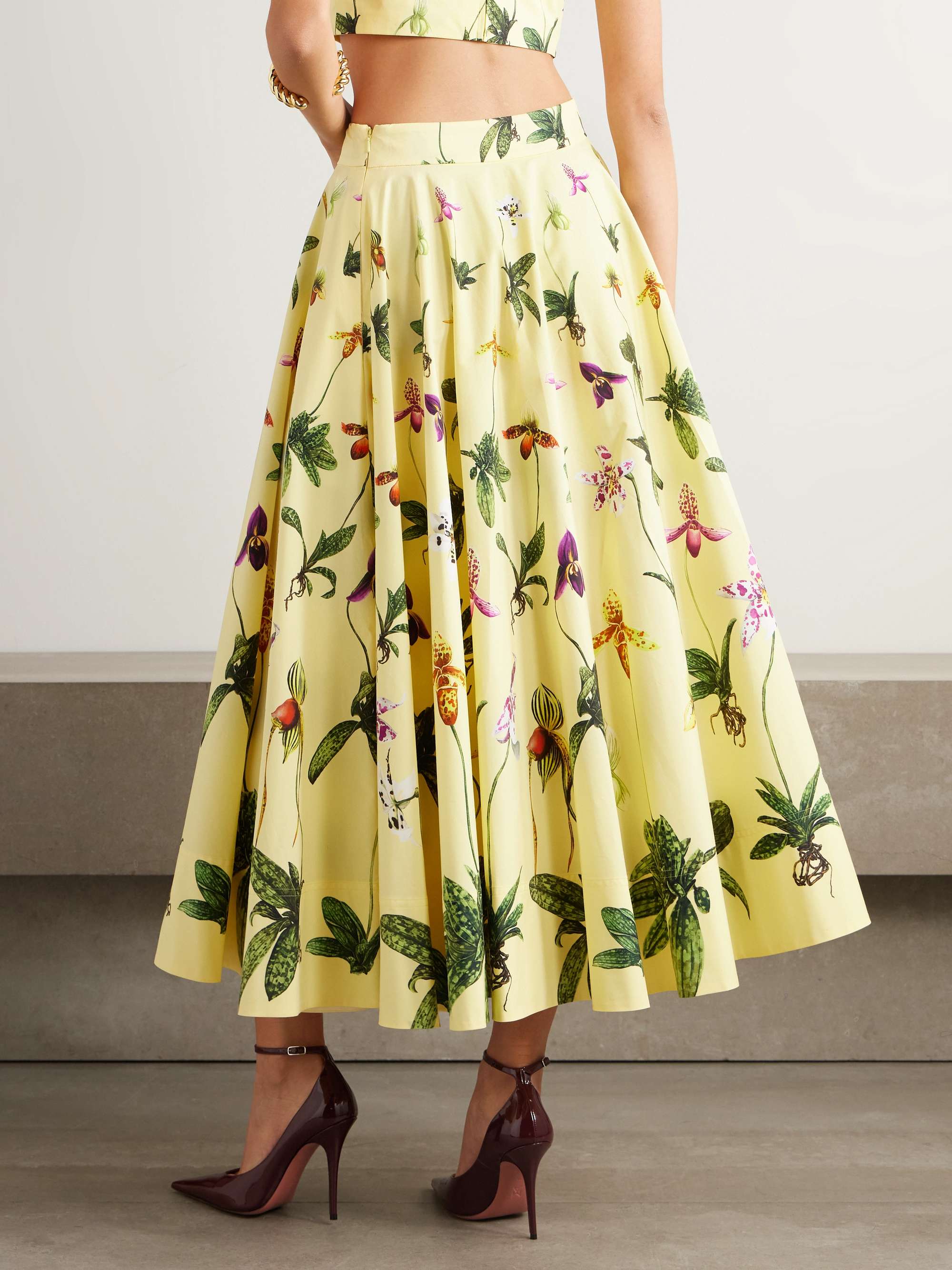 Floral-print cotton-blend poplin midi skirt view