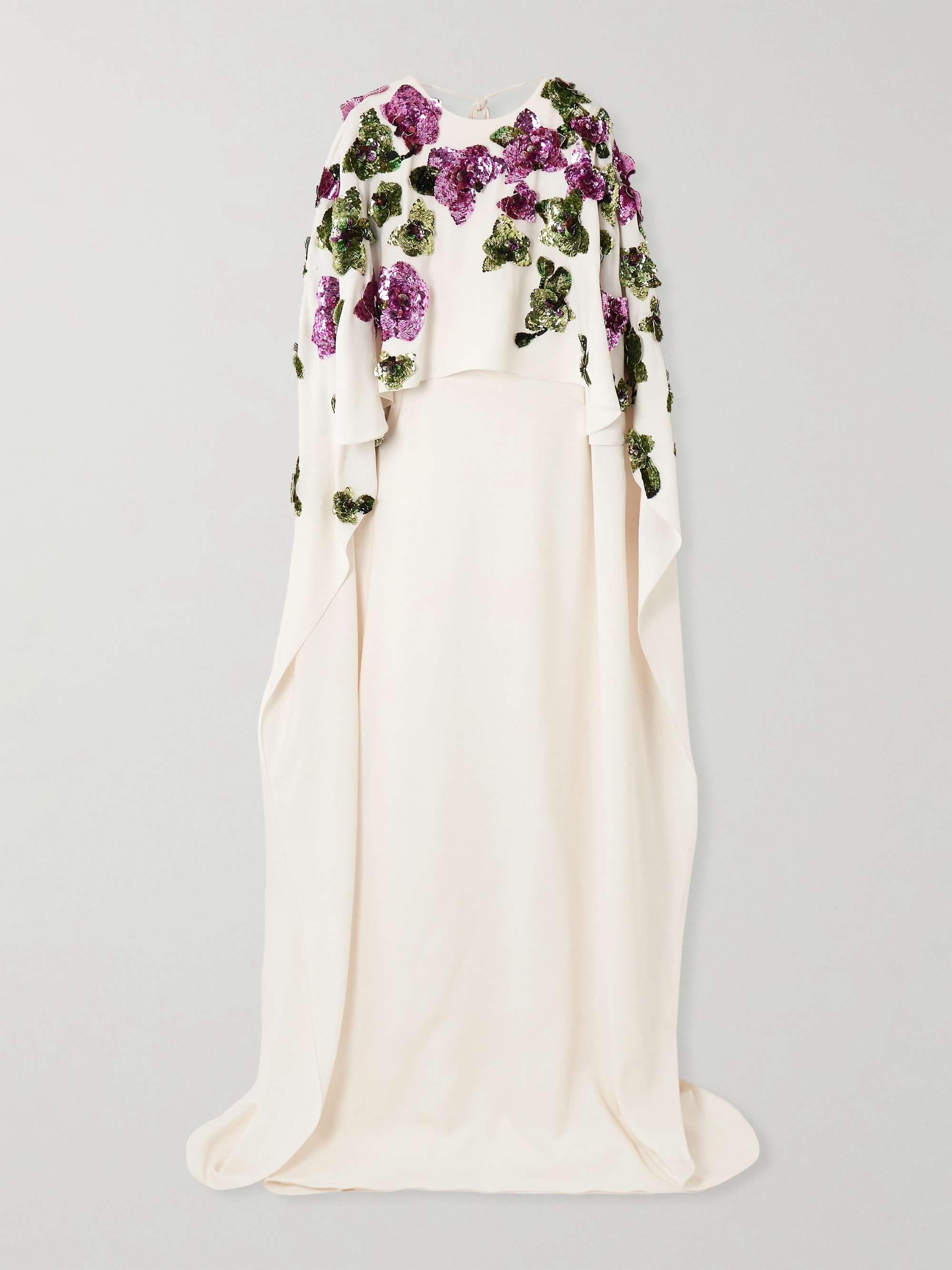 Cape-effect sequin-embellished stretch-silk georgette gown view