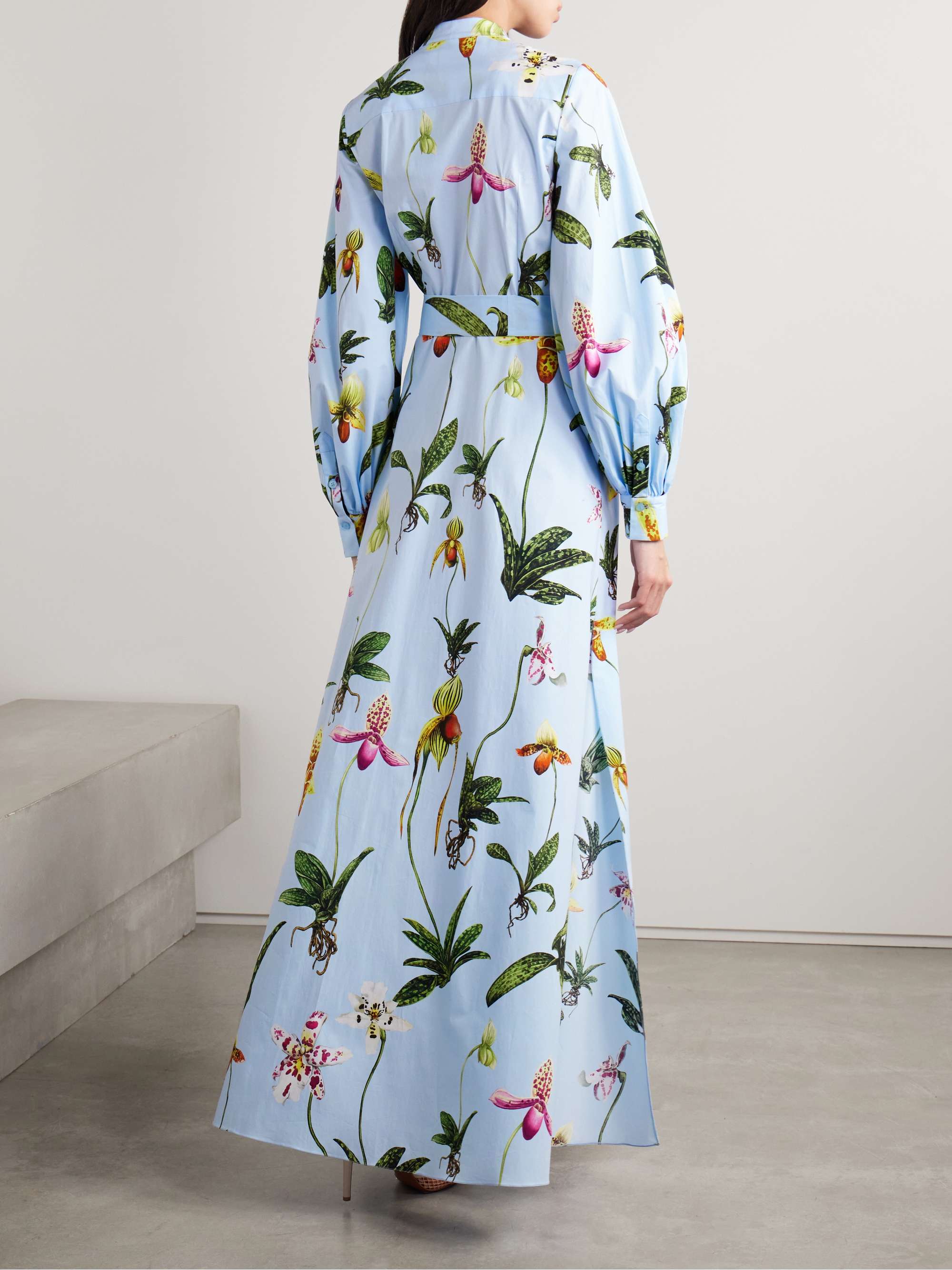 Belted floral-print cotton-blend poplin maxi shirt dress view