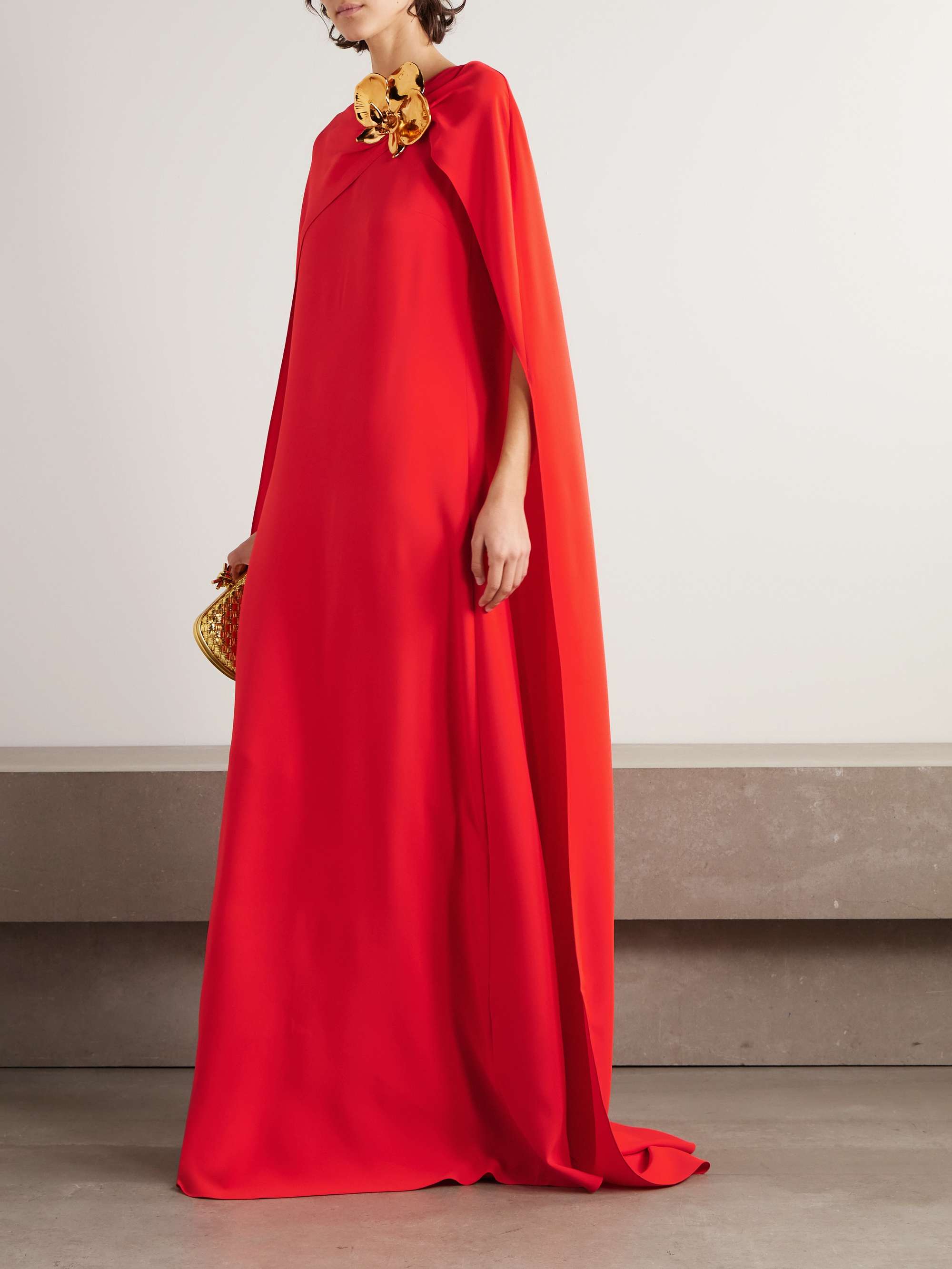 Cape-effect silk-blend georgette gown view