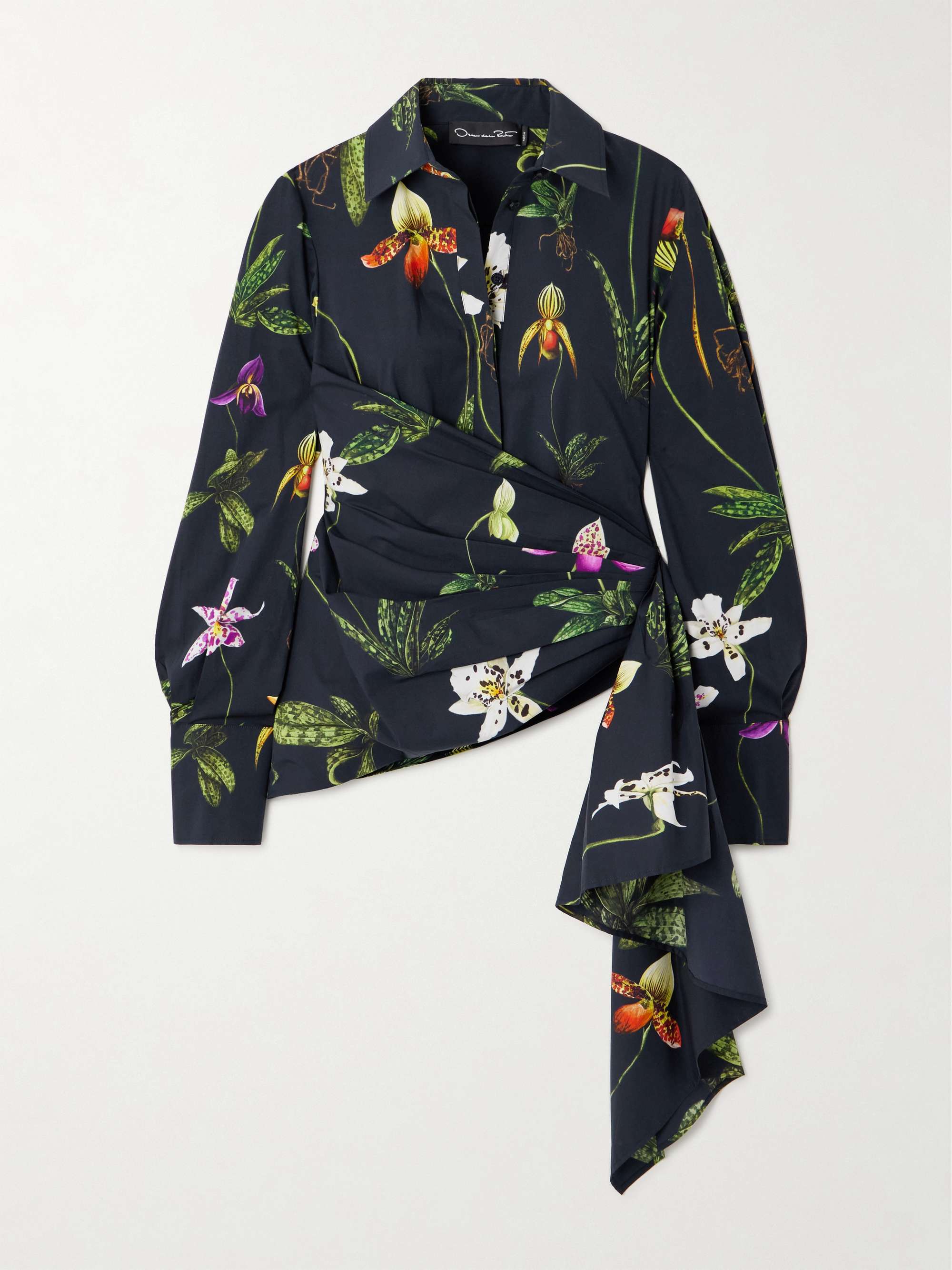 Asymmetric floral-print cotton-blend poplin shirt view
