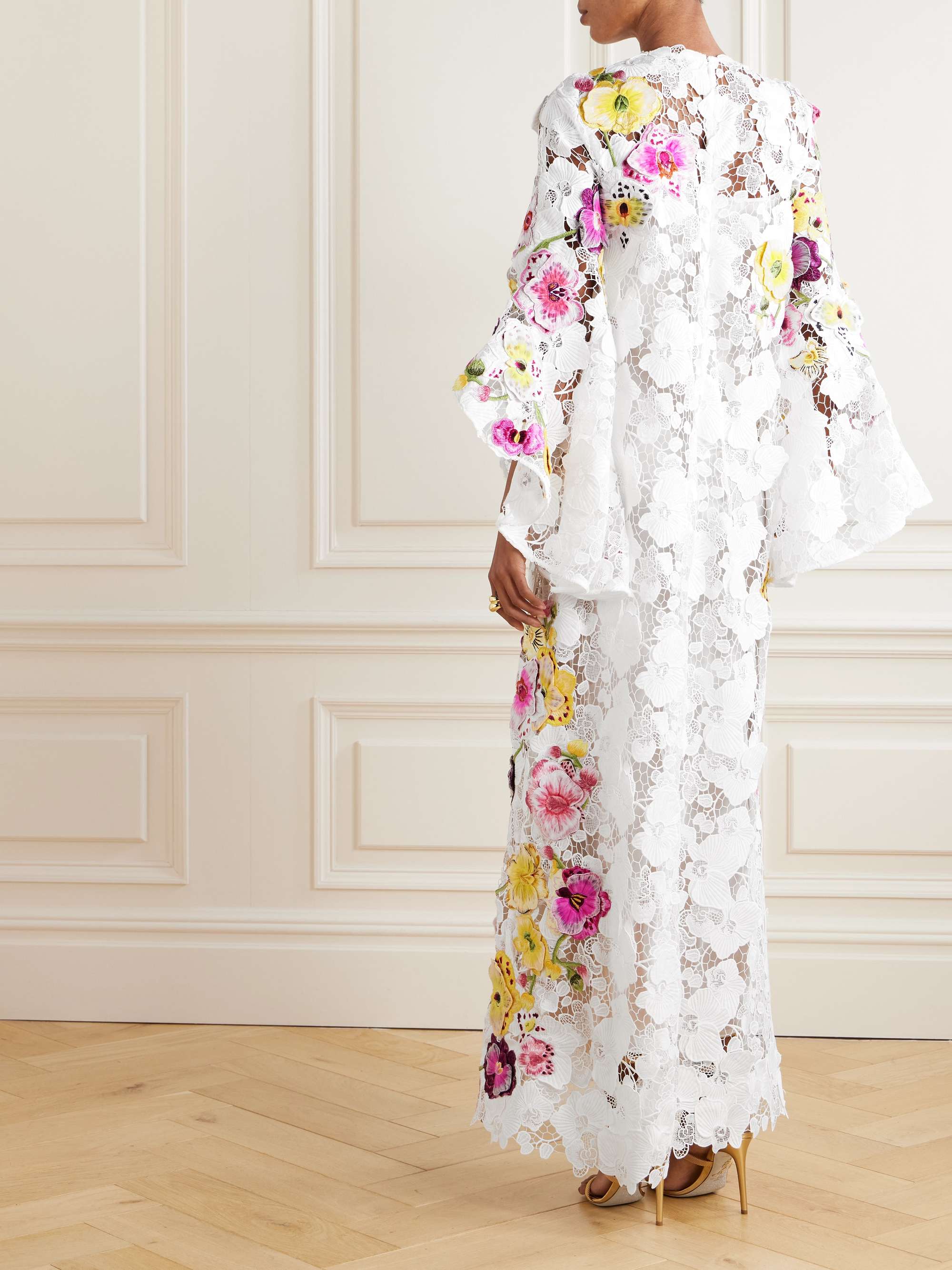 Embroidered appliquéd guipure lace gown view