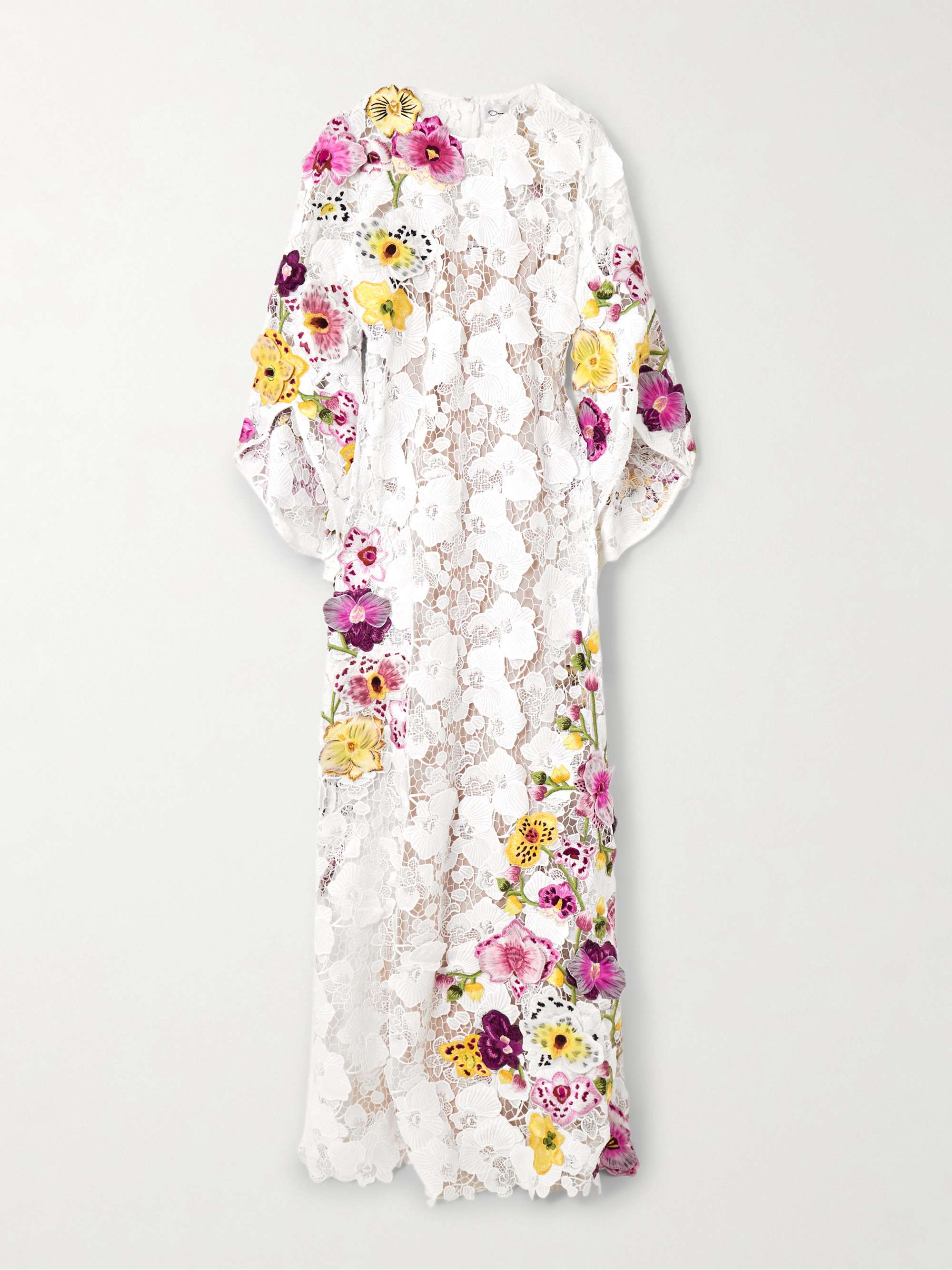 Embroidered appliquéd guipure lace gown view