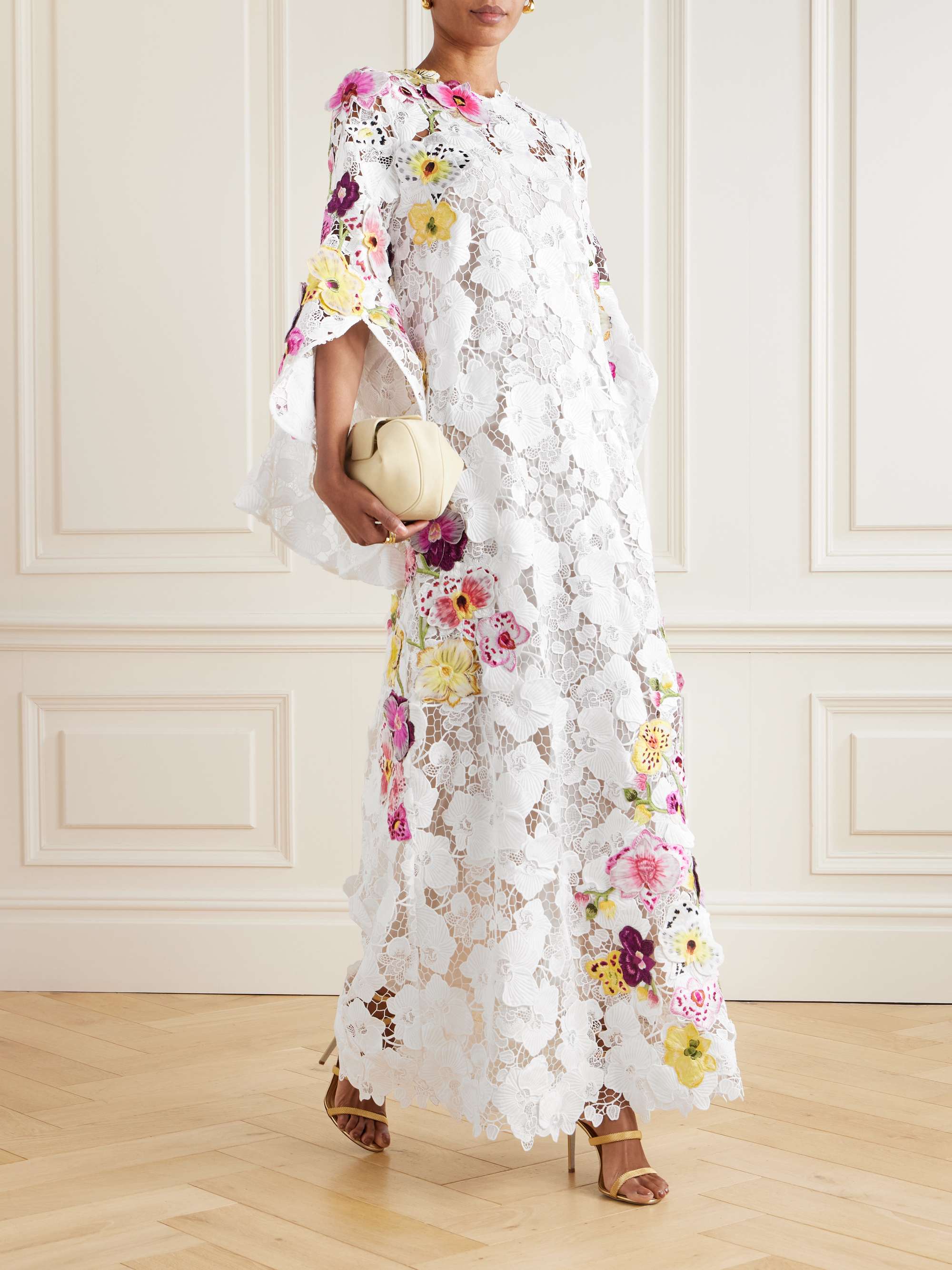 Embroidered appliquéd guipure lace gown view