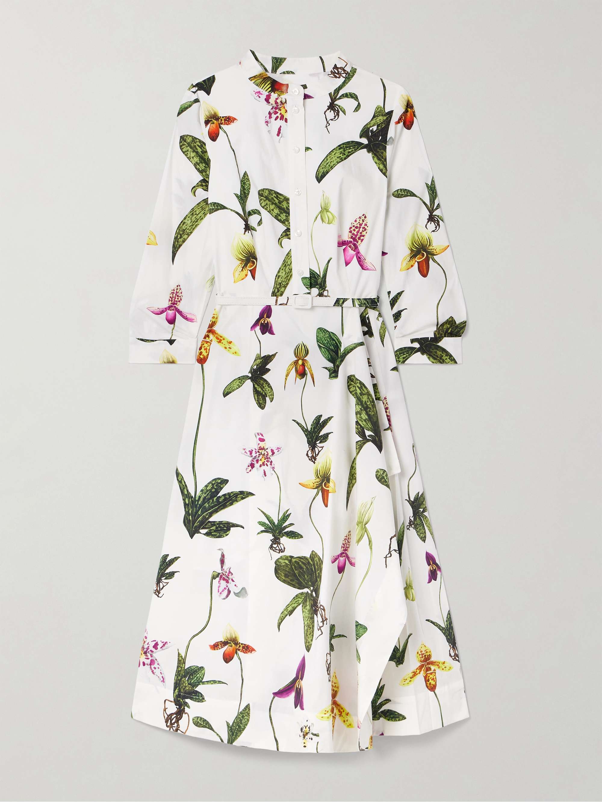 Belted pleated floral-print cotton-blend poplin midi shirt dress view