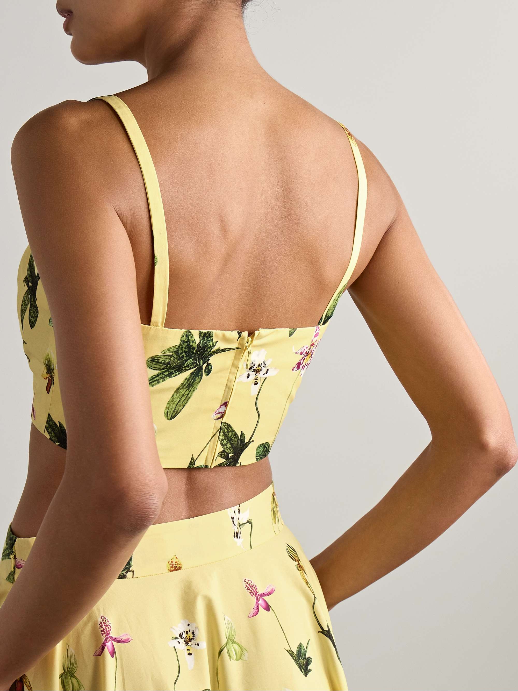 Cropped floral-print cotton-blend poplin top view