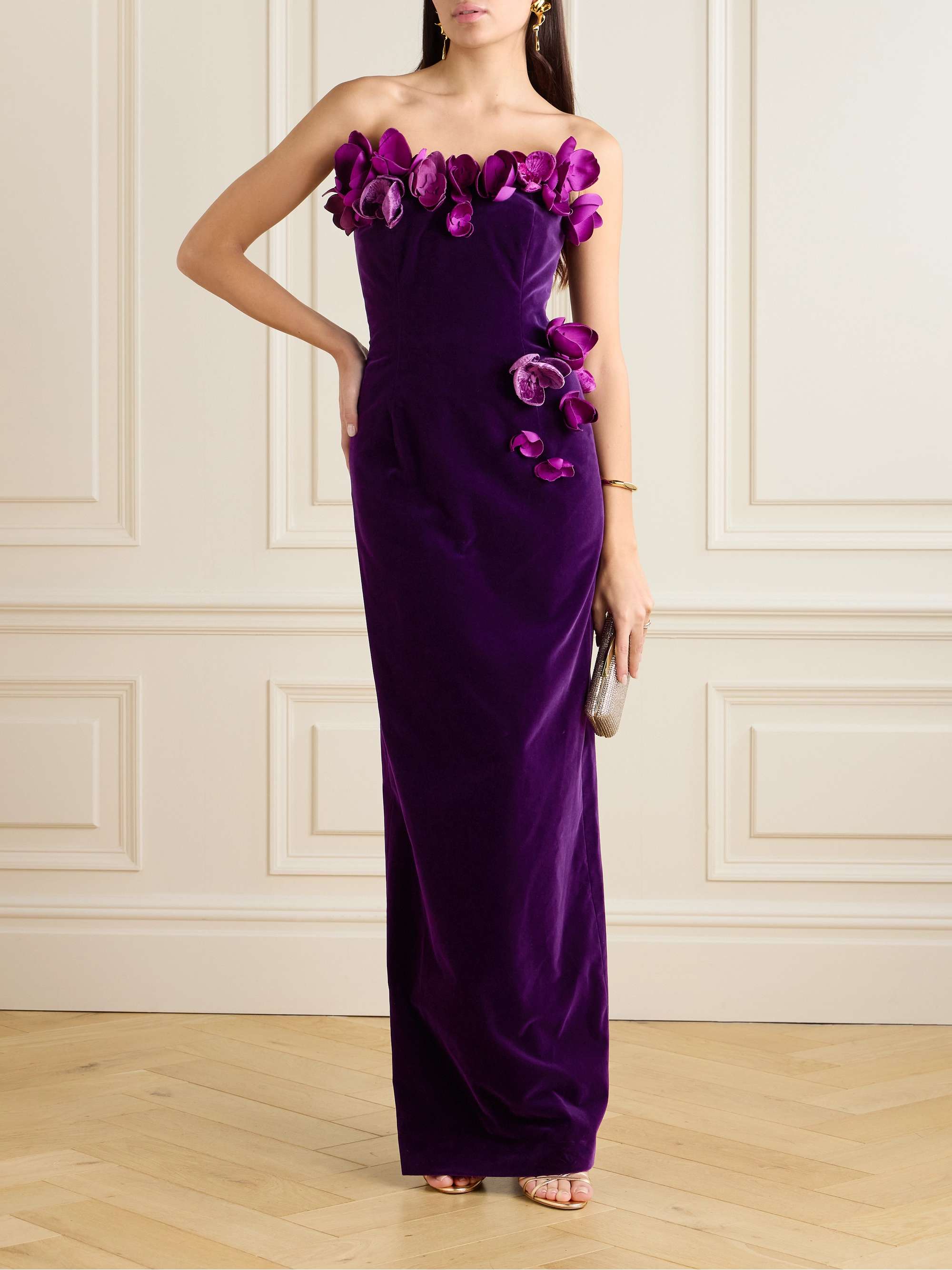 Strapless appliquéd cotton-velvet gown view