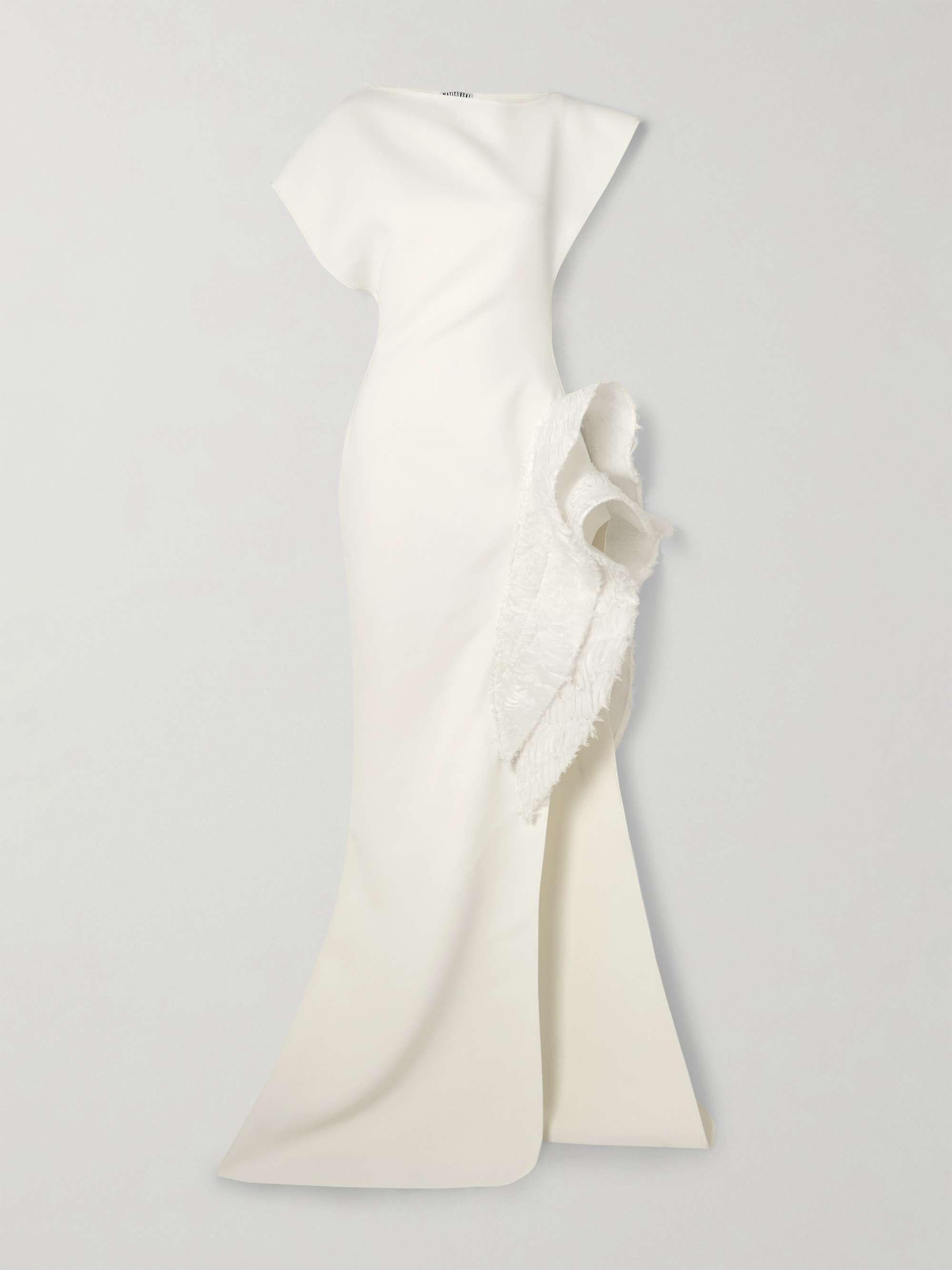 Wishing asymmetric ruffled tulle-trimmed crepe gown view