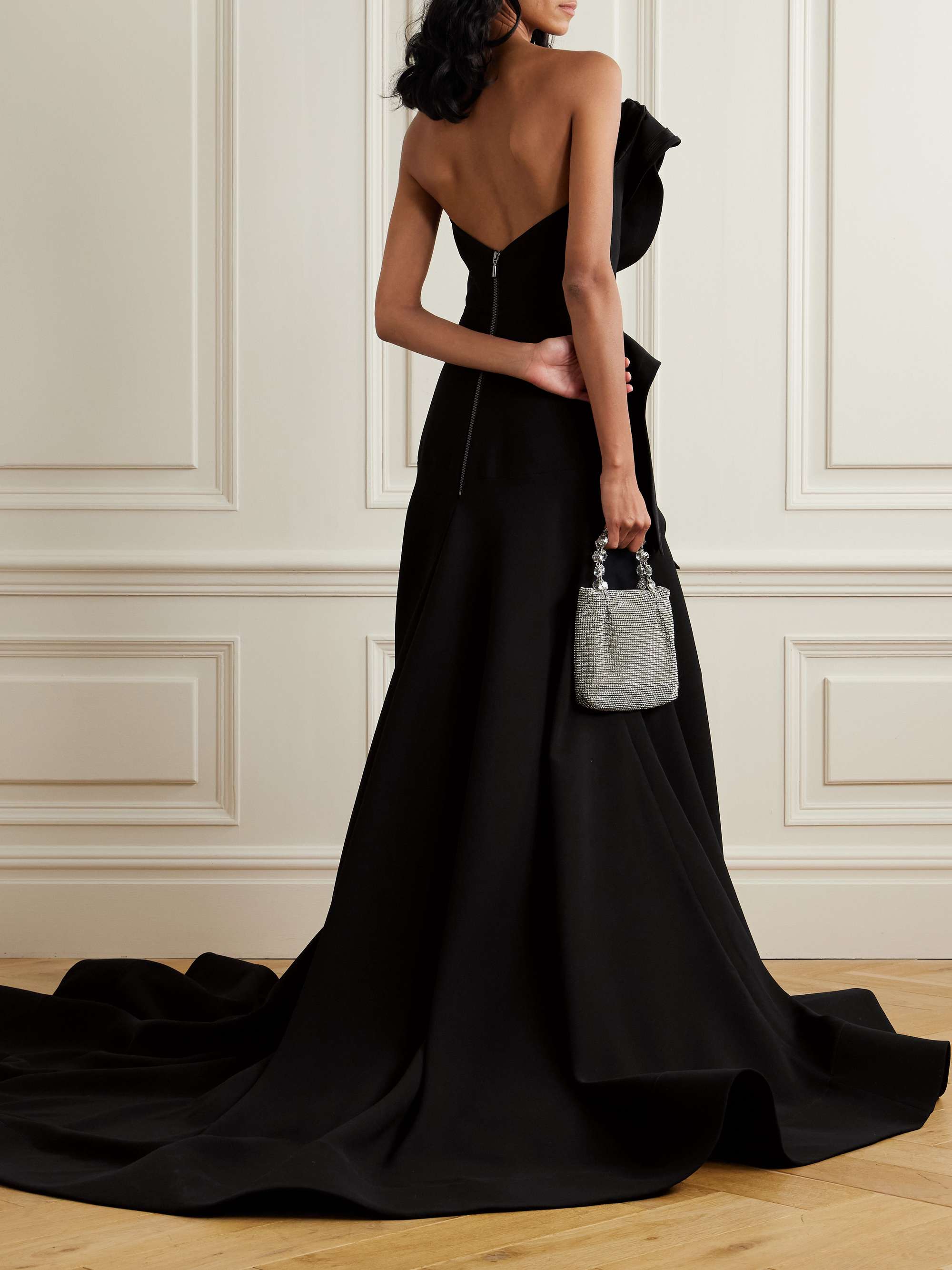 Ironworks strapless mesh-trimmed ruffled crepe gown view