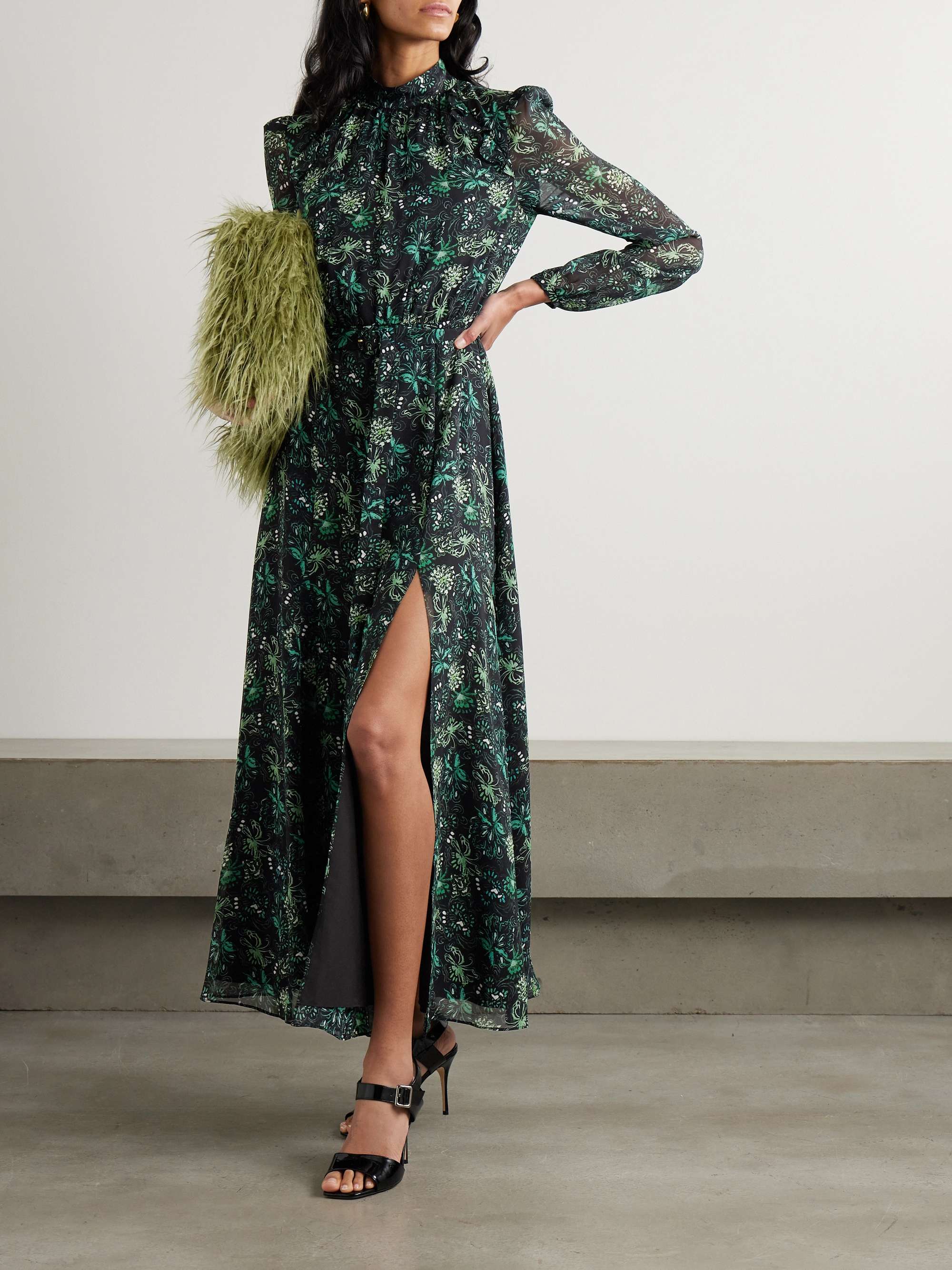 Jacqui B belted printed silk-georgette midi dress view