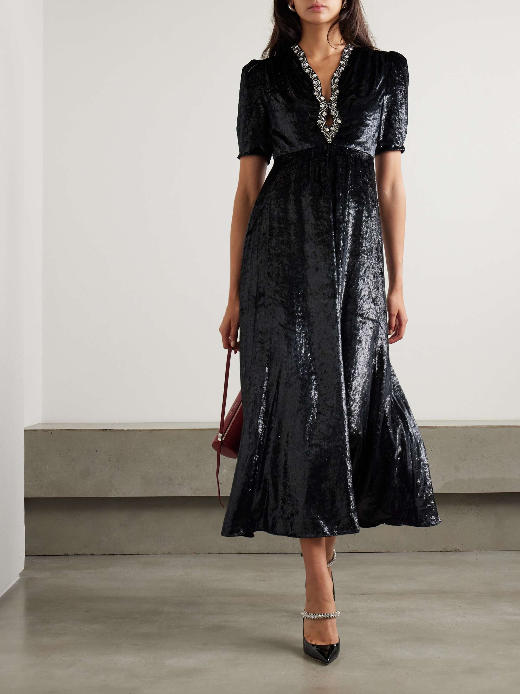 Tabitha embellished metallic velvet midi dress view
