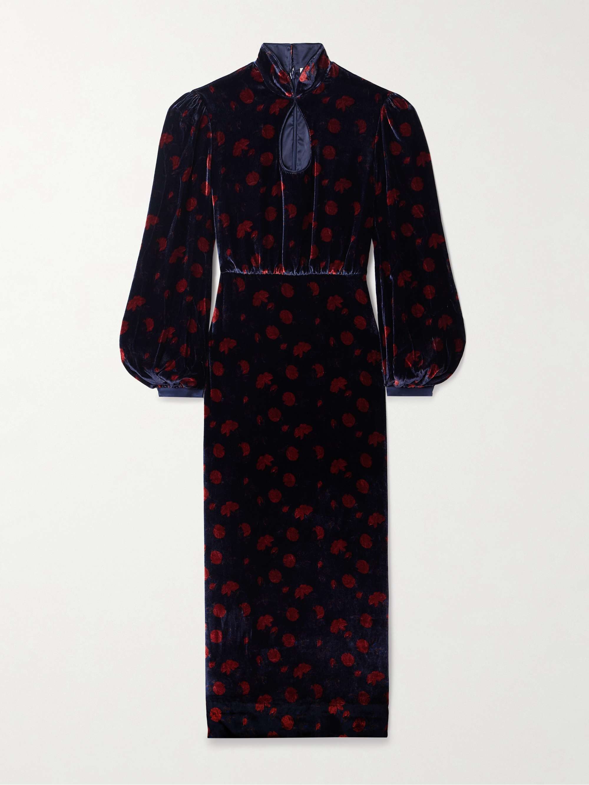 Domino cutout floral-print velvet turtleneck midi dress view
