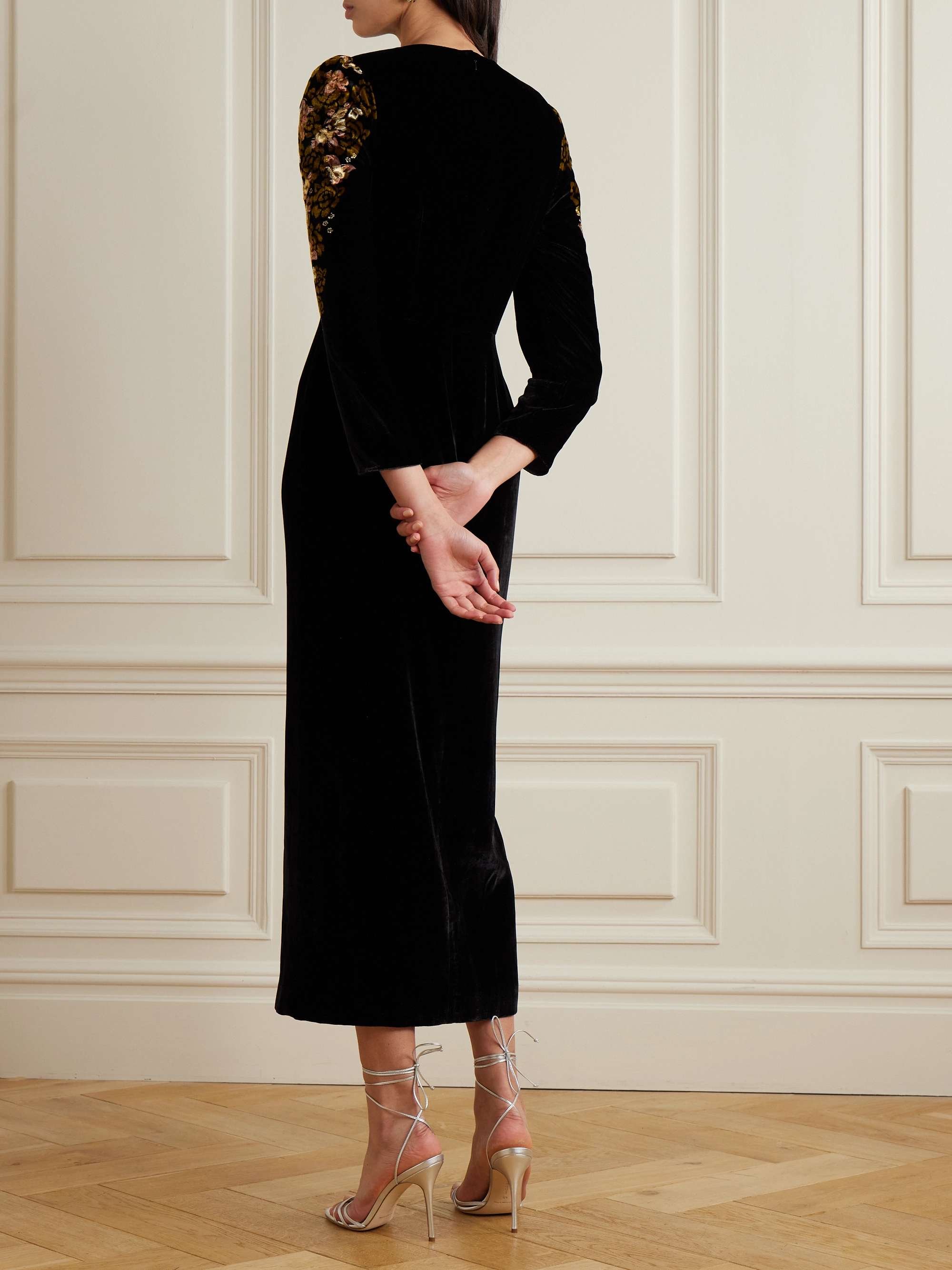 Jinx C silk-trimmed floral-print velvet midi dress view