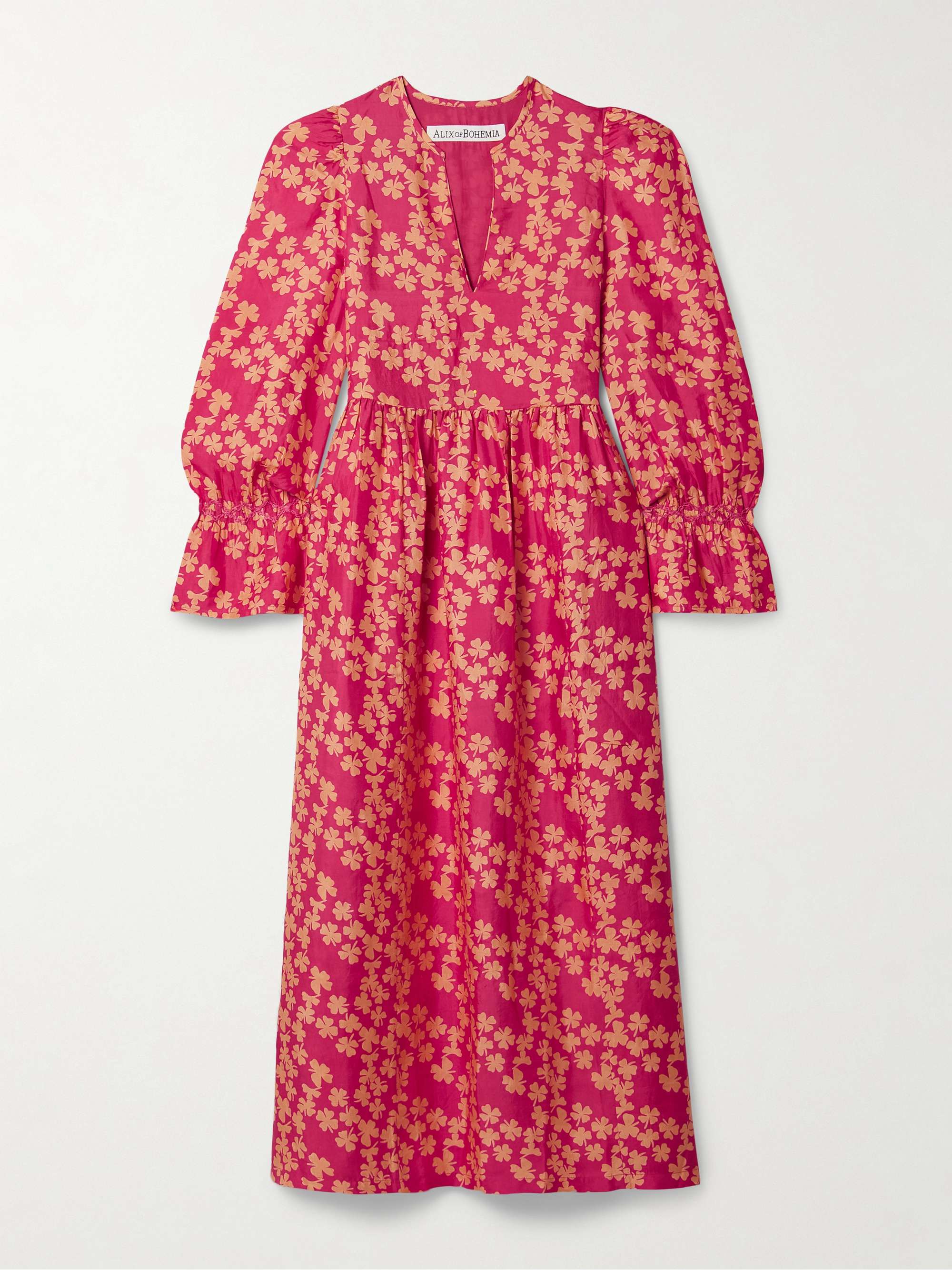 Ines gathered printed silk midi dress view
