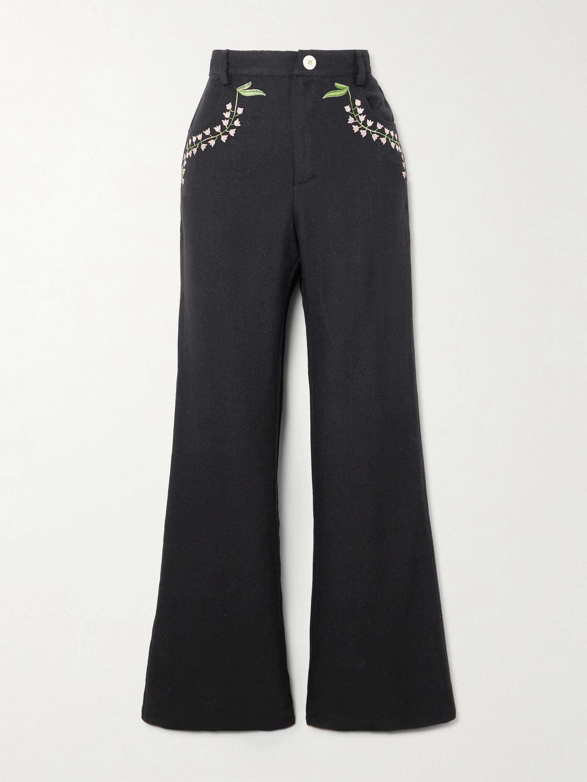 Bunny embroidered wool-twill flared pants view