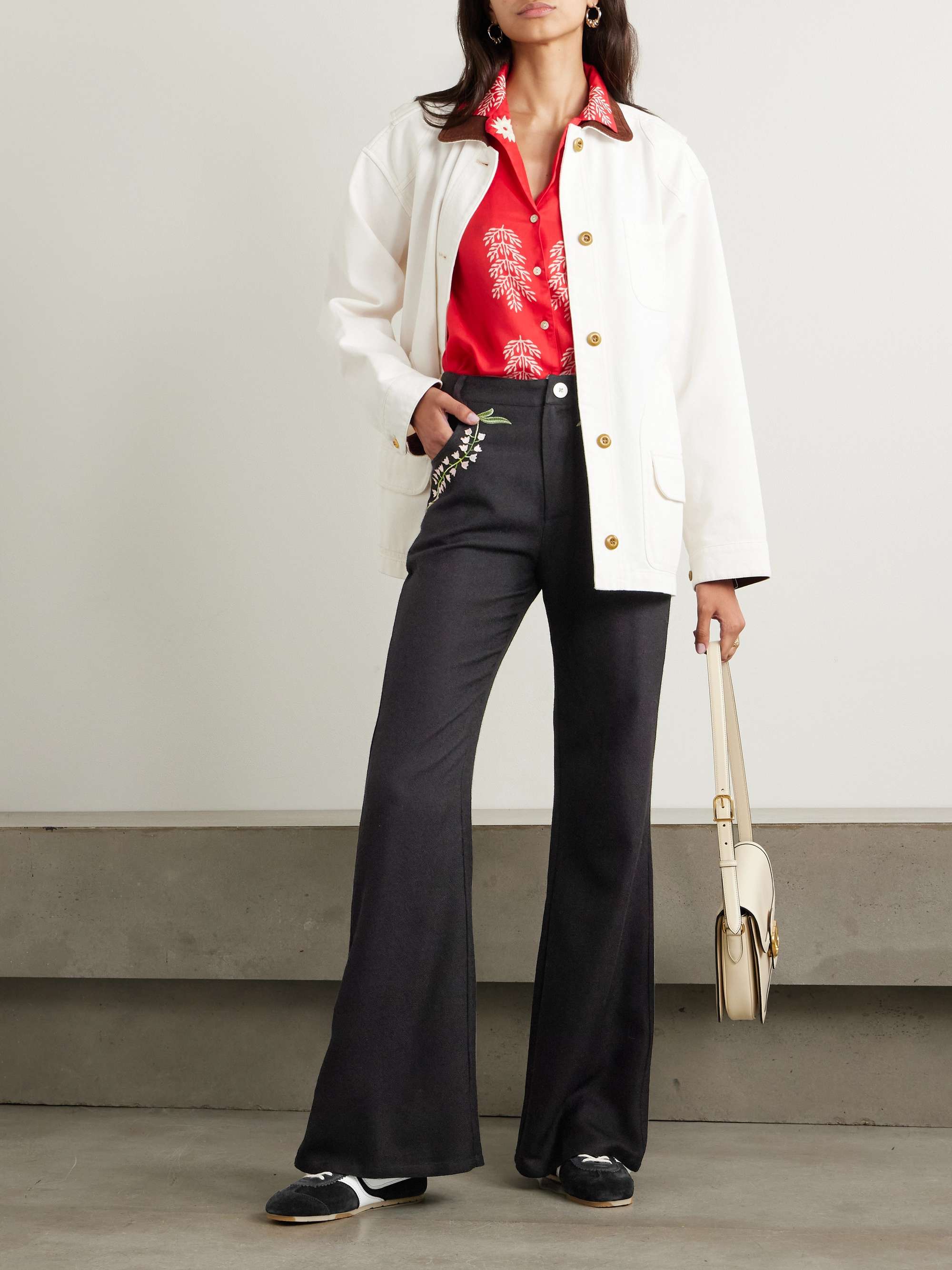 Bunny embroidered wool-twill flared pants view