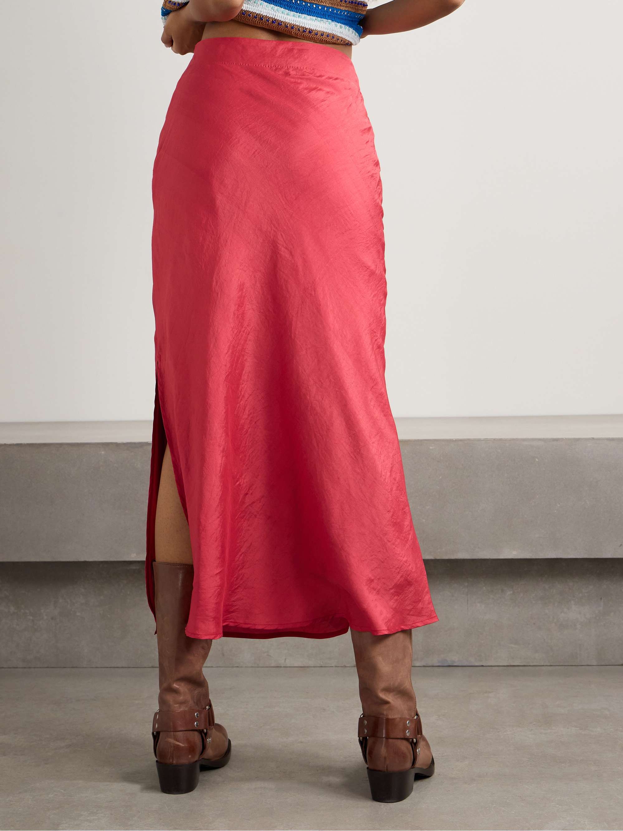 Lyra crinkled-silk midi skirt view