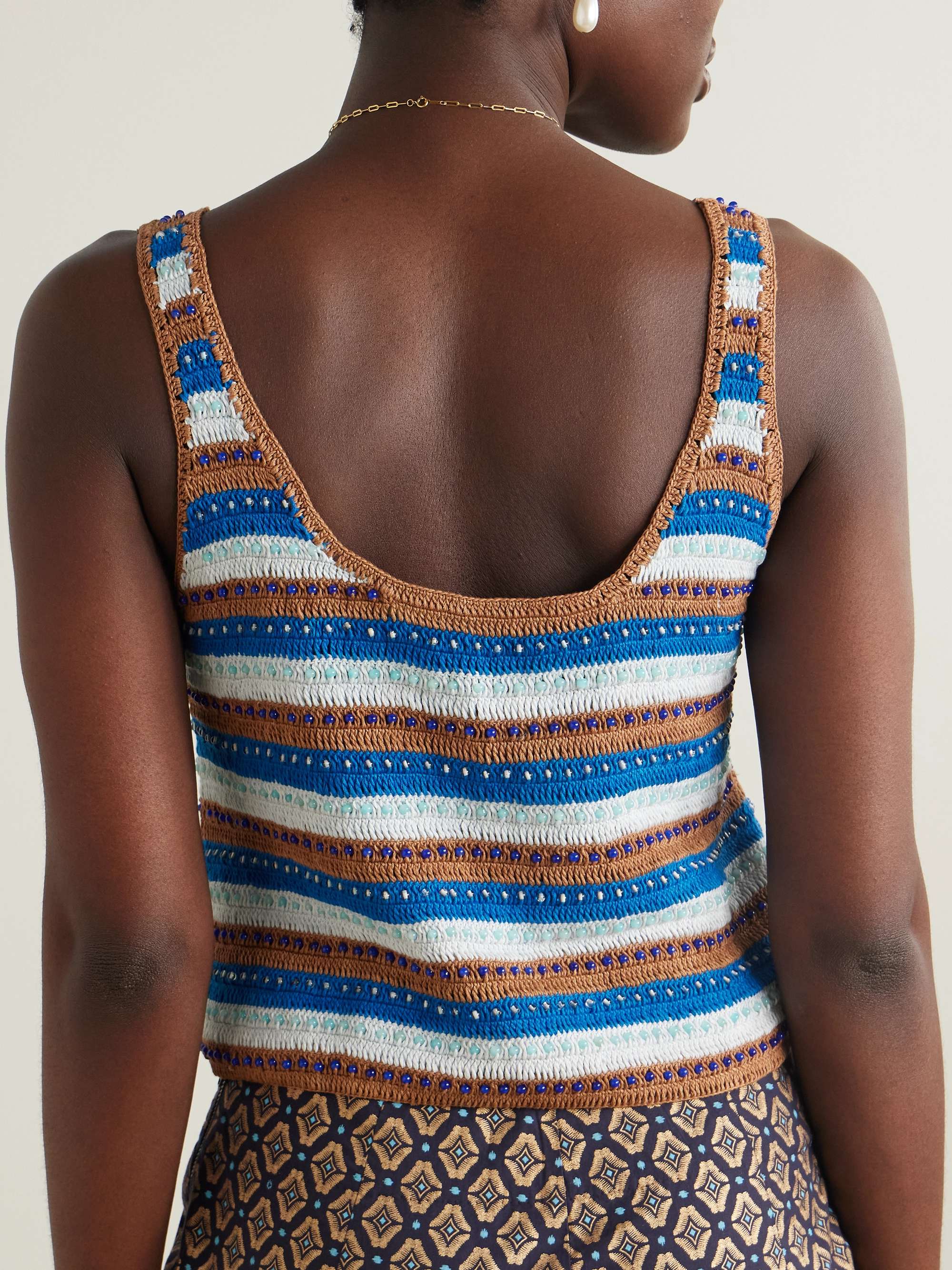 Tina Lowtide embellished striped crocheted cotton tank view