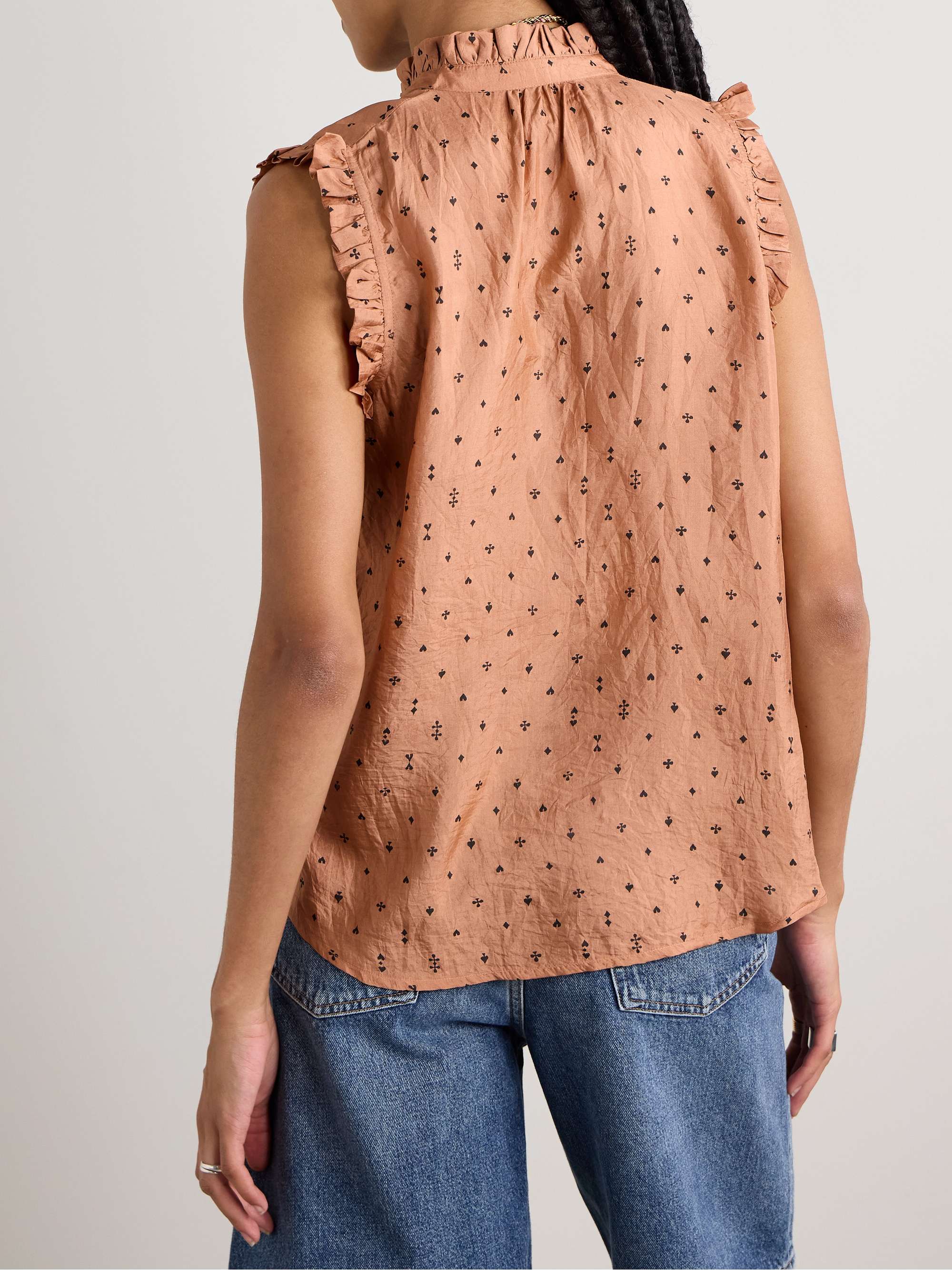Wylder ruffled printed crinkled-silk tank view