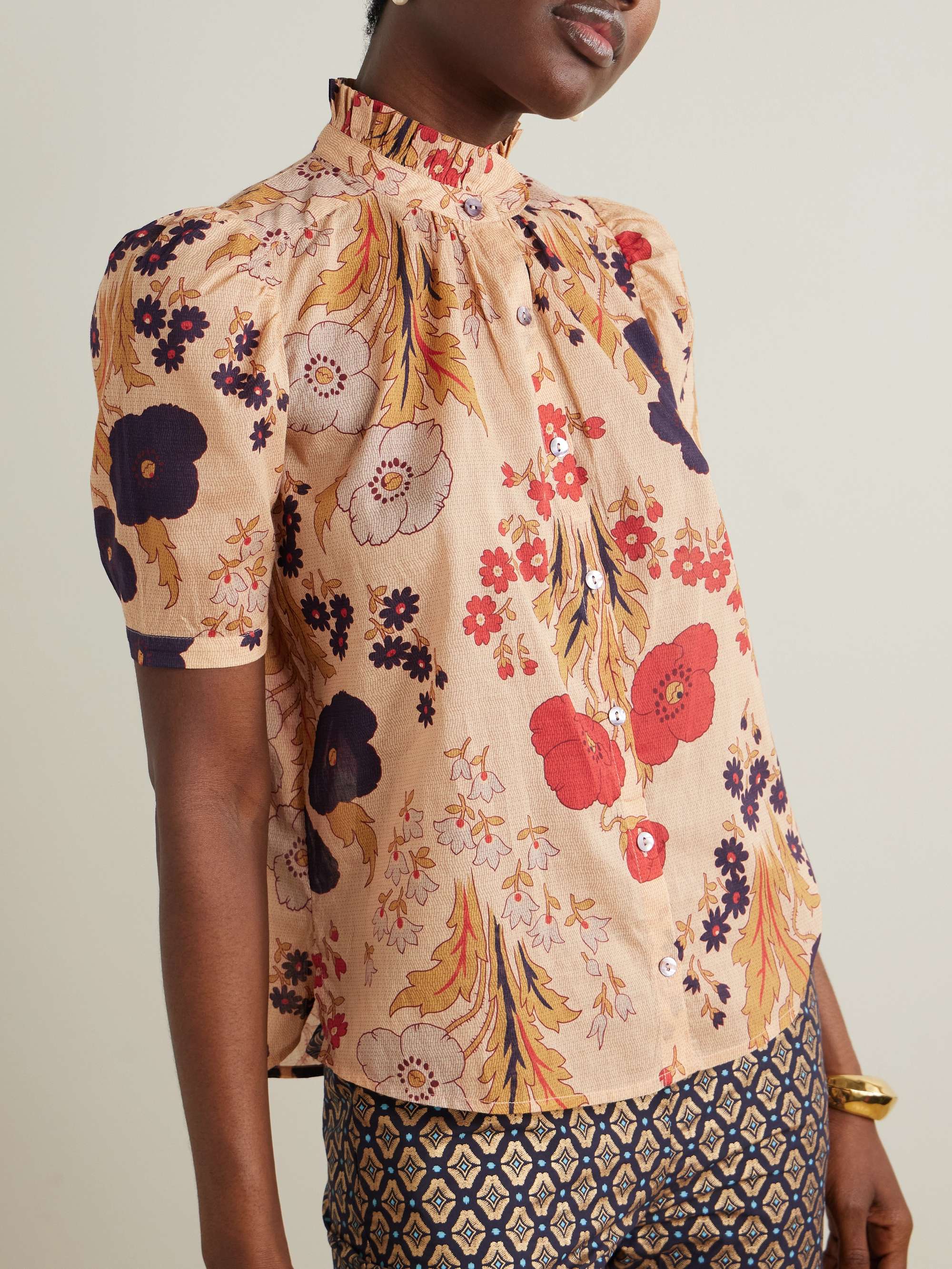 Winnie Vintage Poppy ruffled printed cotton-voile shirt view