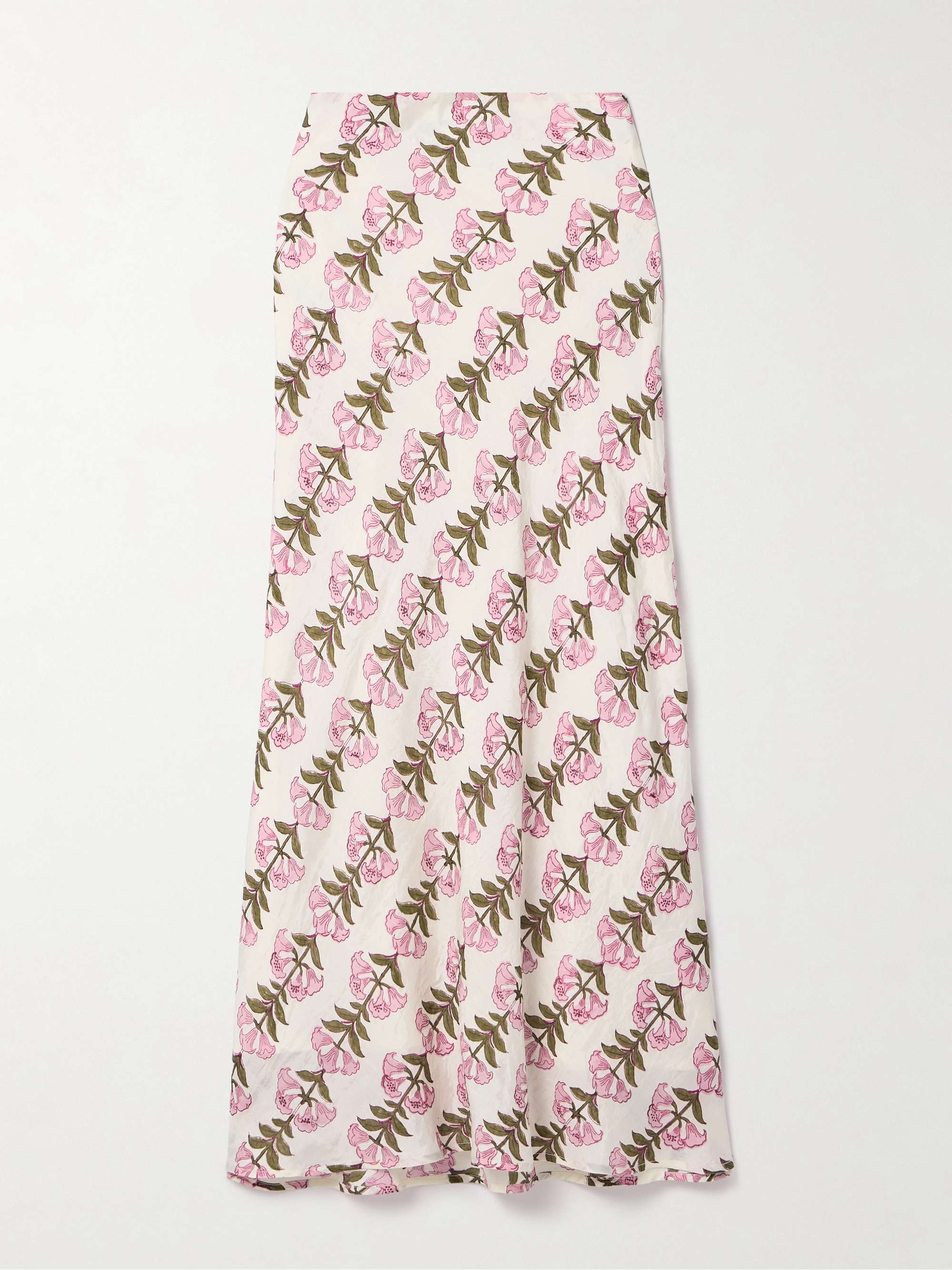 Lyra floral-print crinkled-silk midi skirt view