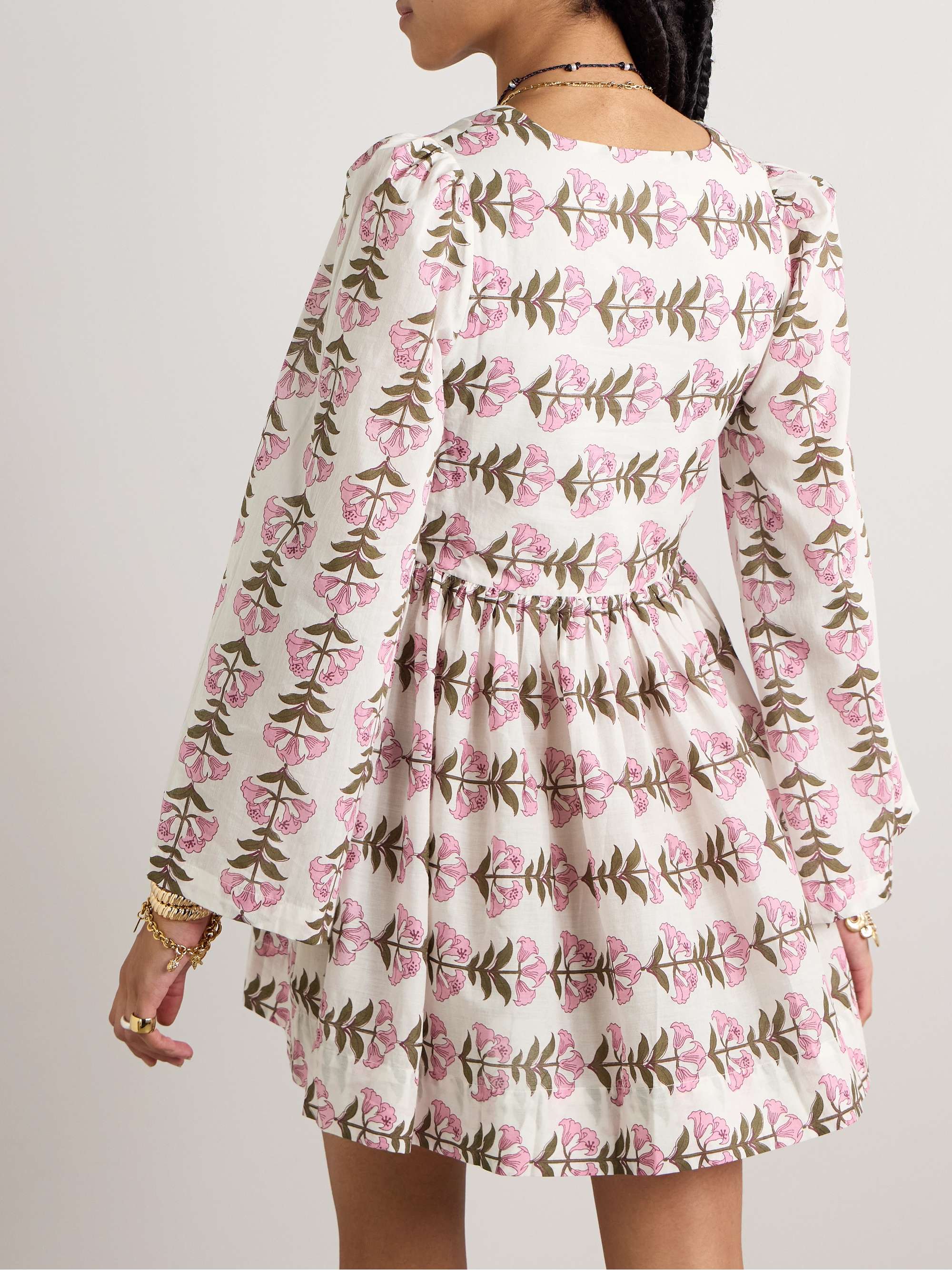 Silvie gathered floral-print cotton-voile mini dress view