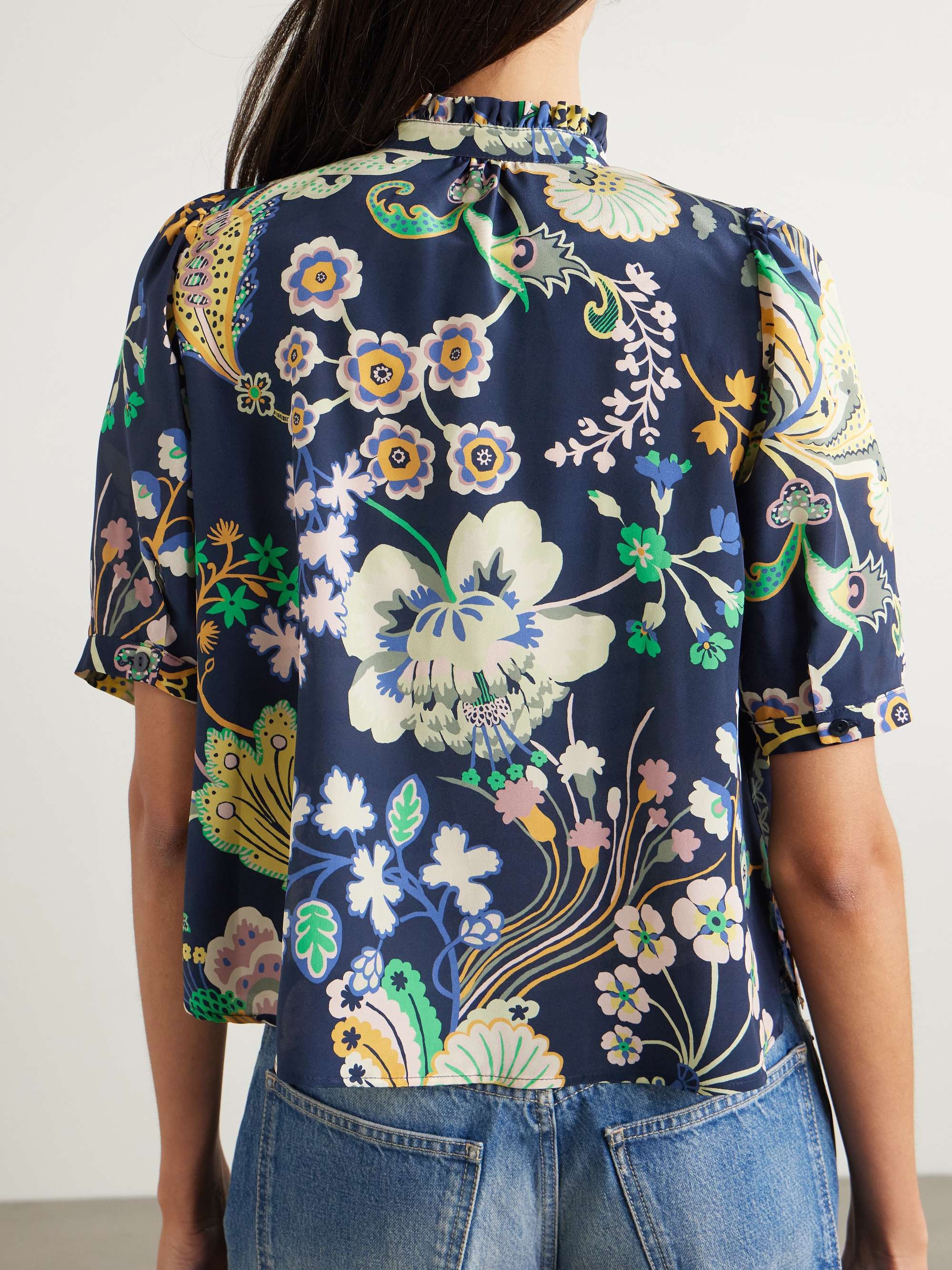 Winn cropped printed silk crepe de chine shirt view