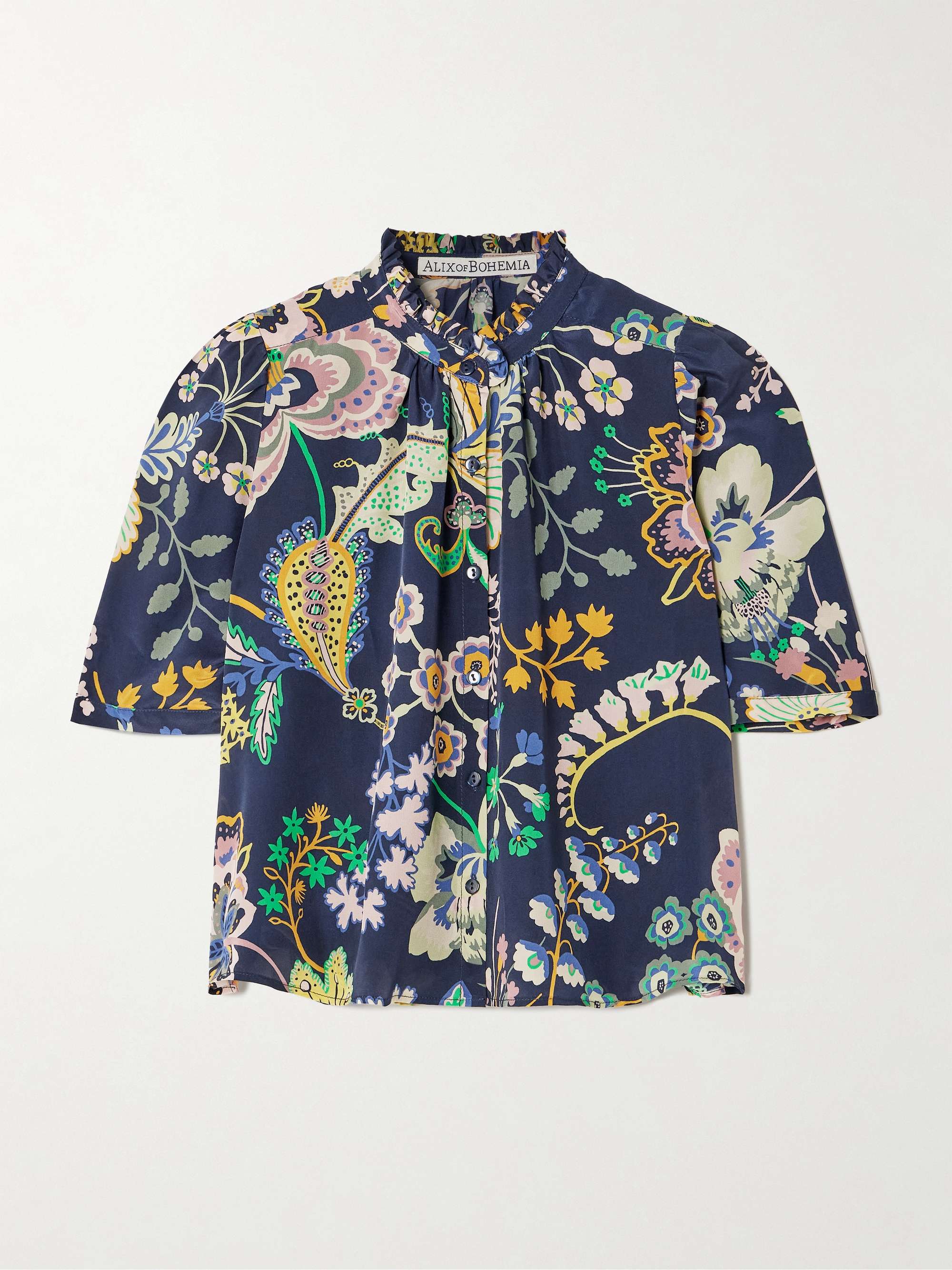 Winn cropped printed silk crepe de chine shirt view