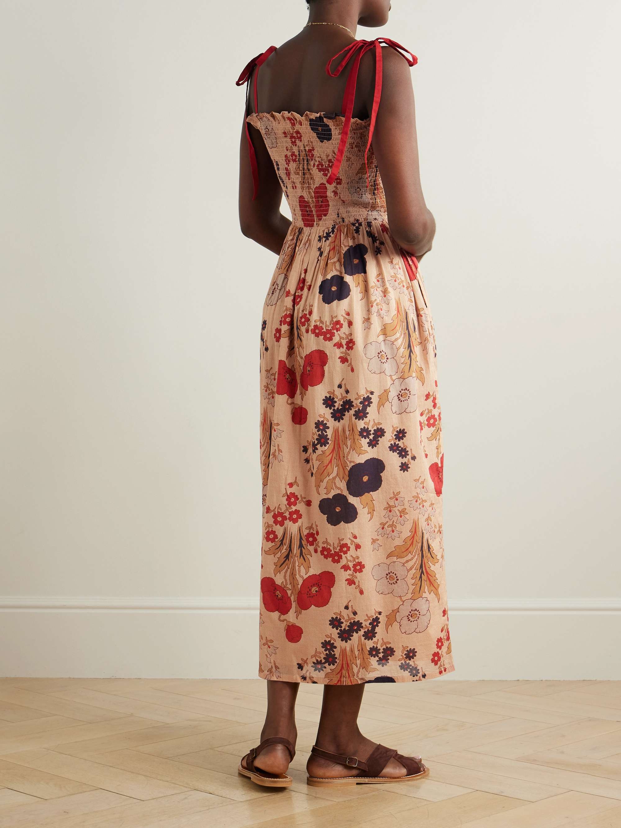 Kaia Vintage Poppy shirred floral-print cotton midi dress view