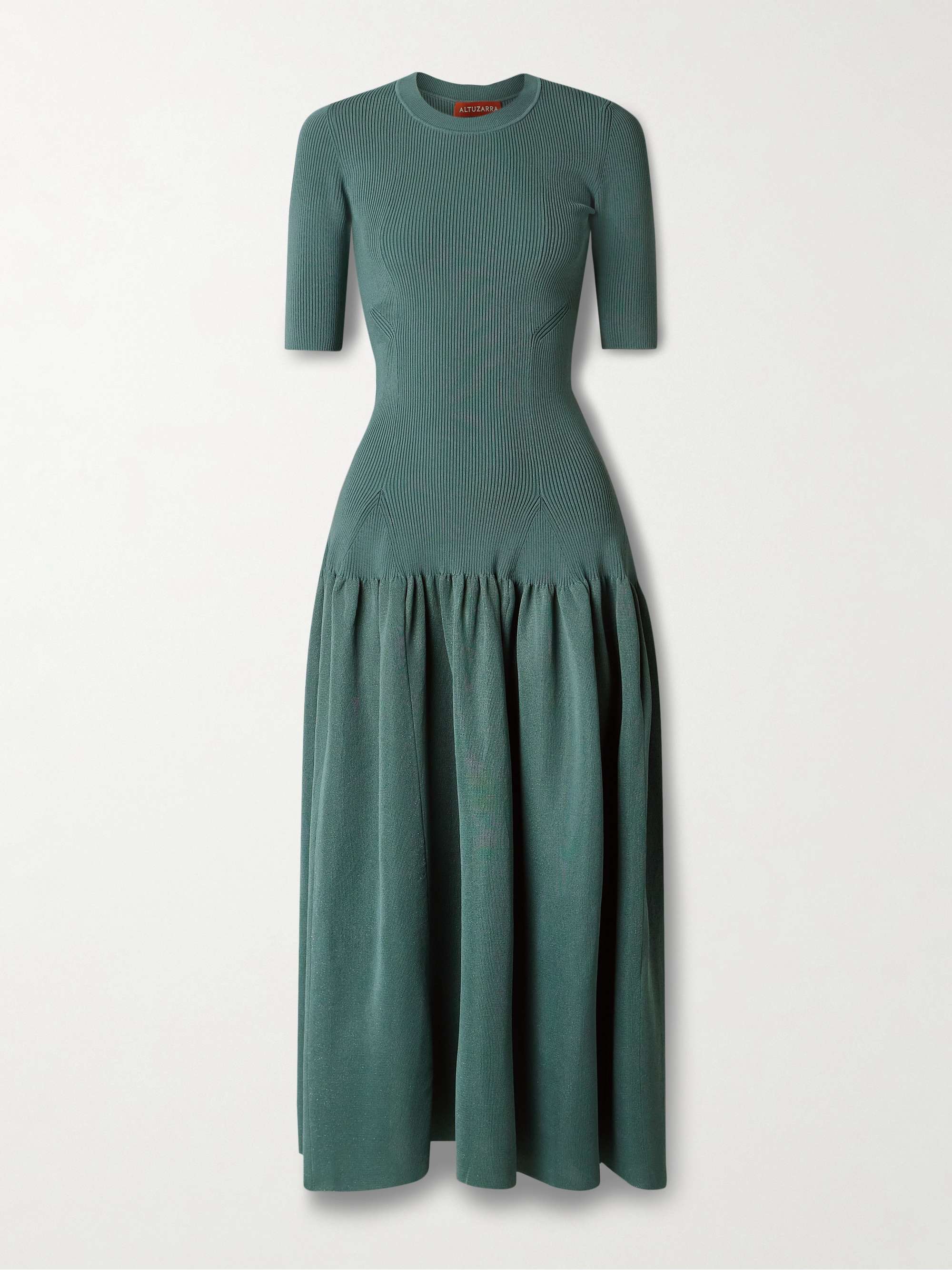 Maisie gathered metallic stretch-knit maxi dress view