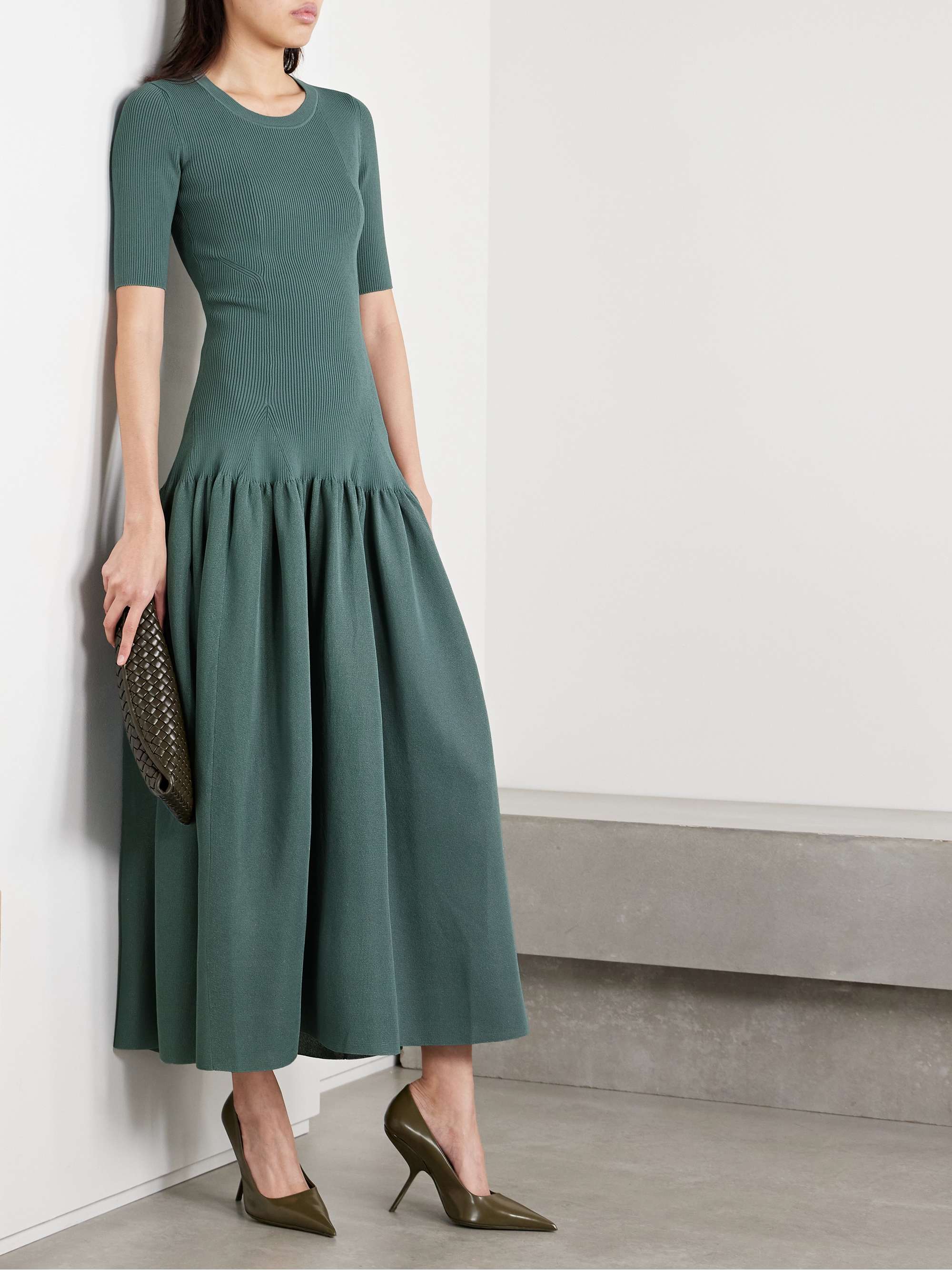 Maisie gathered metallic stretch-knit maxi dress view