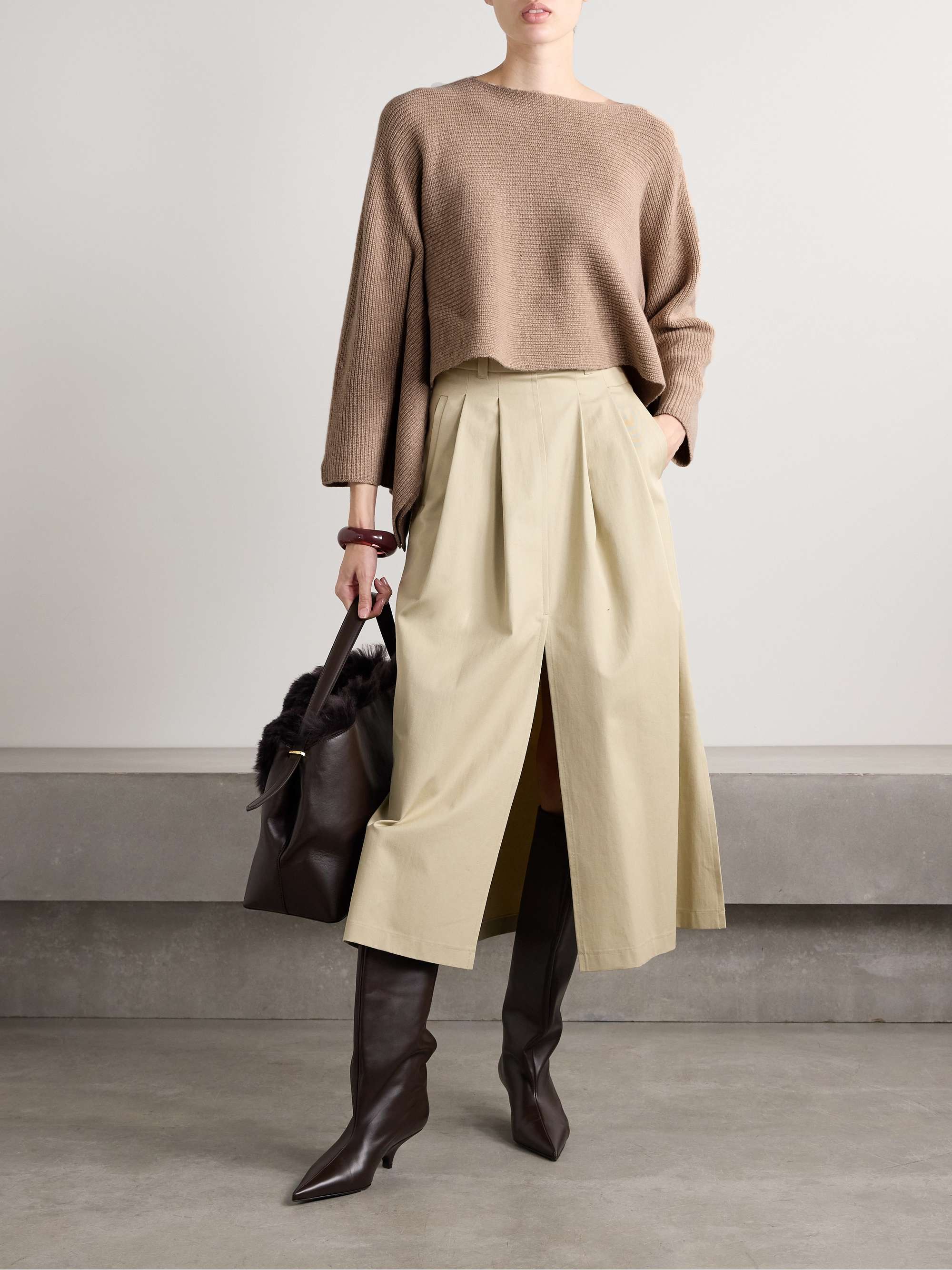 Trip cropped ribbed merino wool and cashmere-blend sweater view