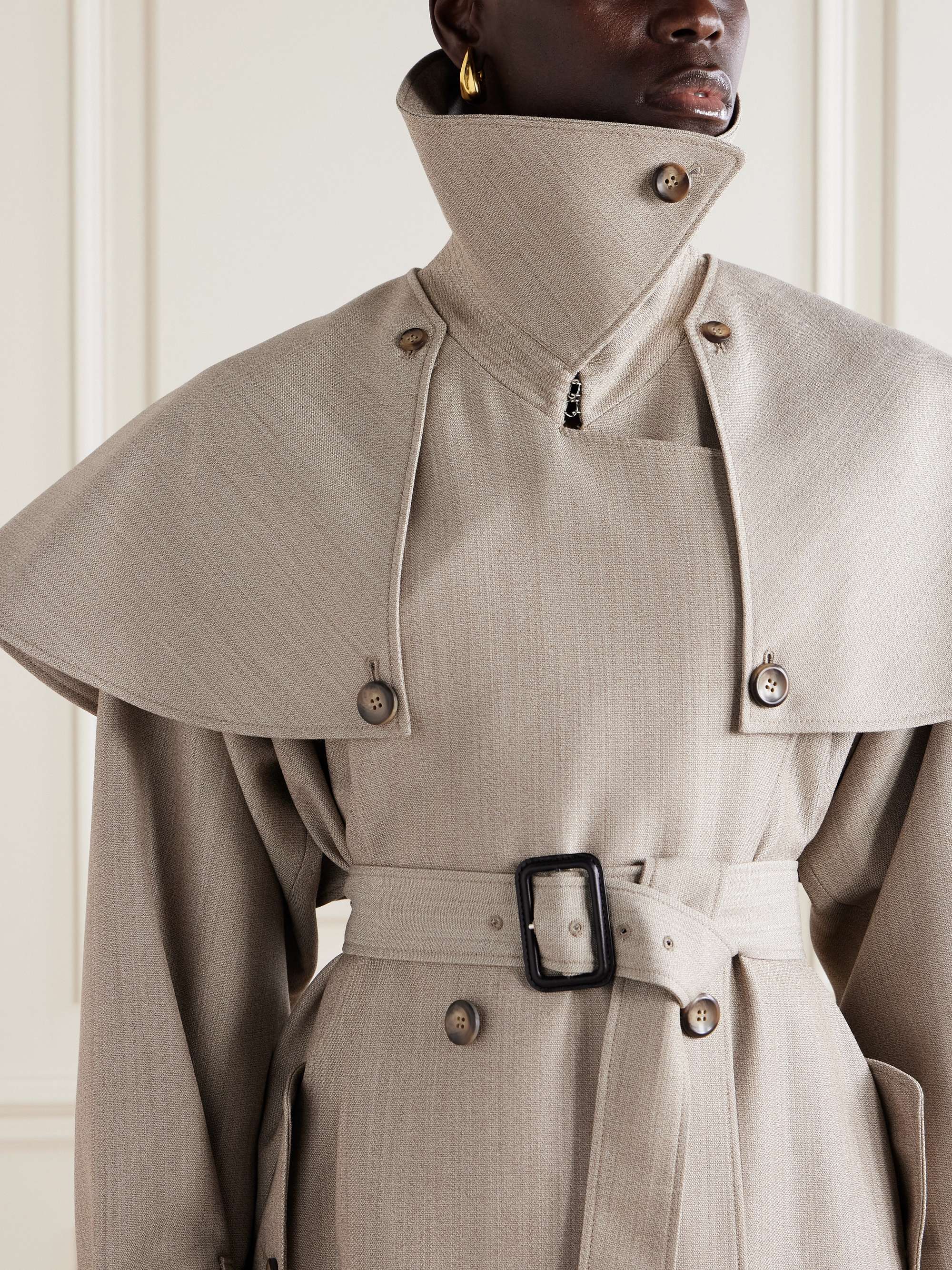 Billie double-breasted belted wool trench coat view
