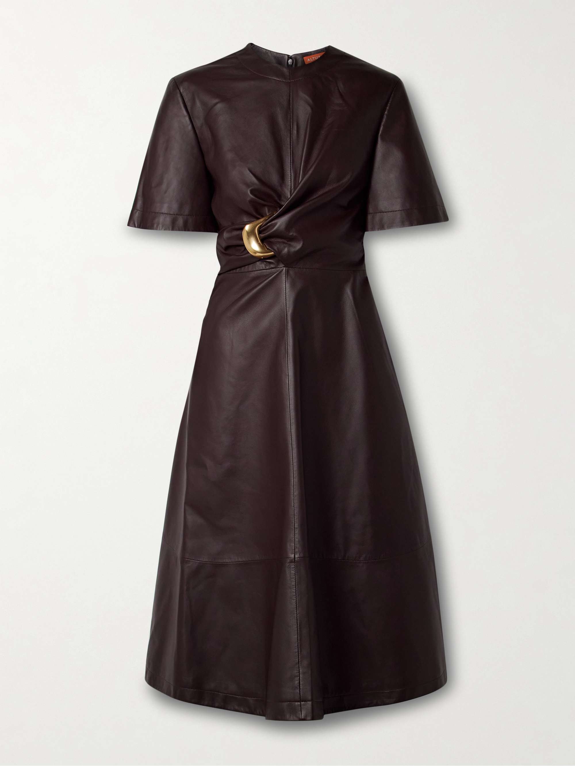 Honey embellished draped leather midi dress view