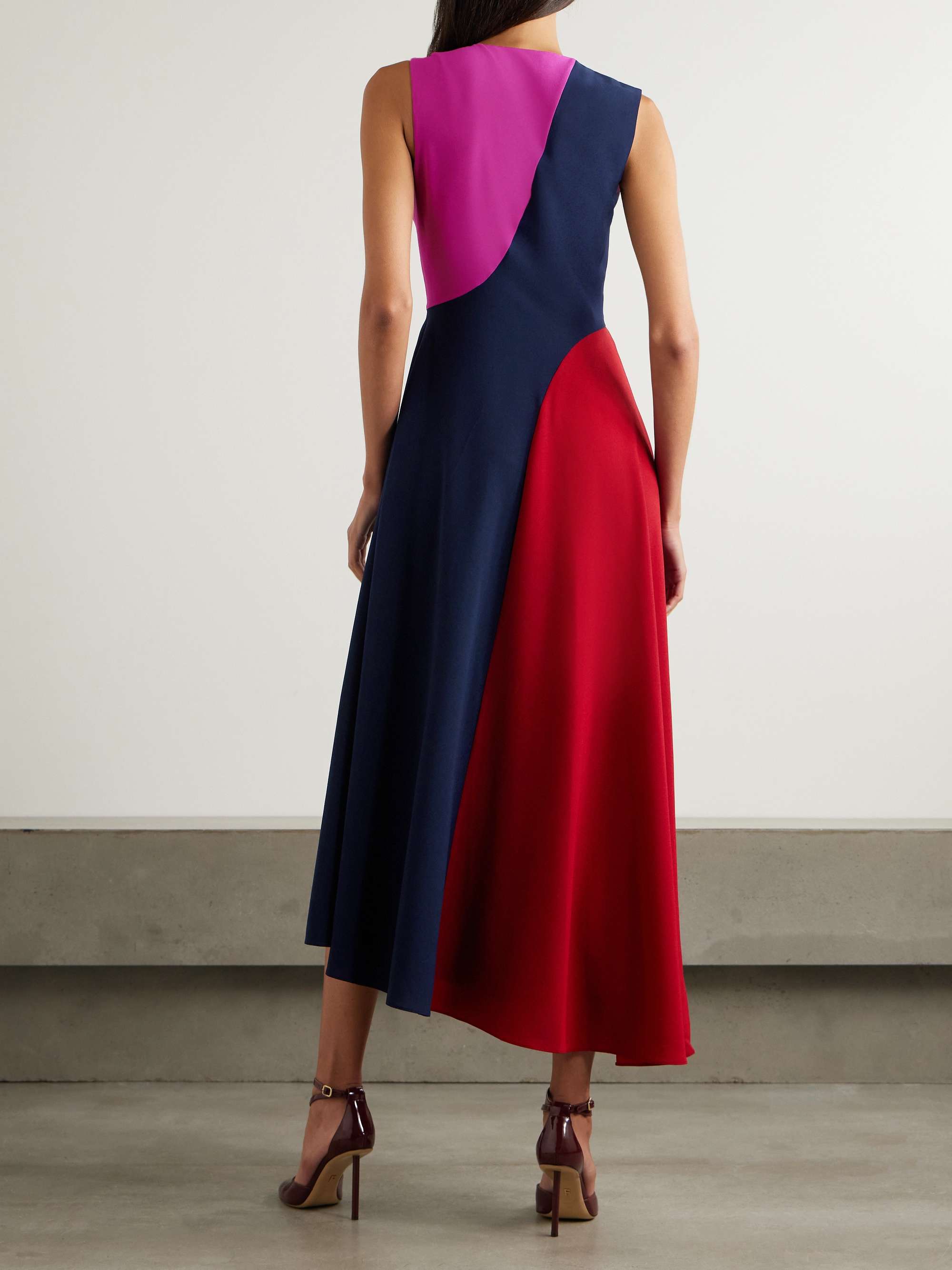 Miral asymmetric color-block crepe de chine midi dress view