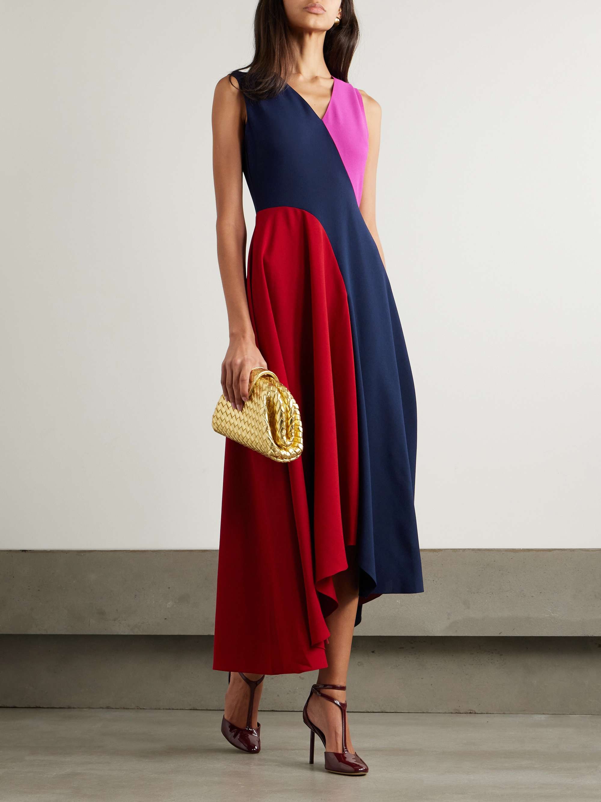 Miral asymmetric color-block crepe de chine midi dress view