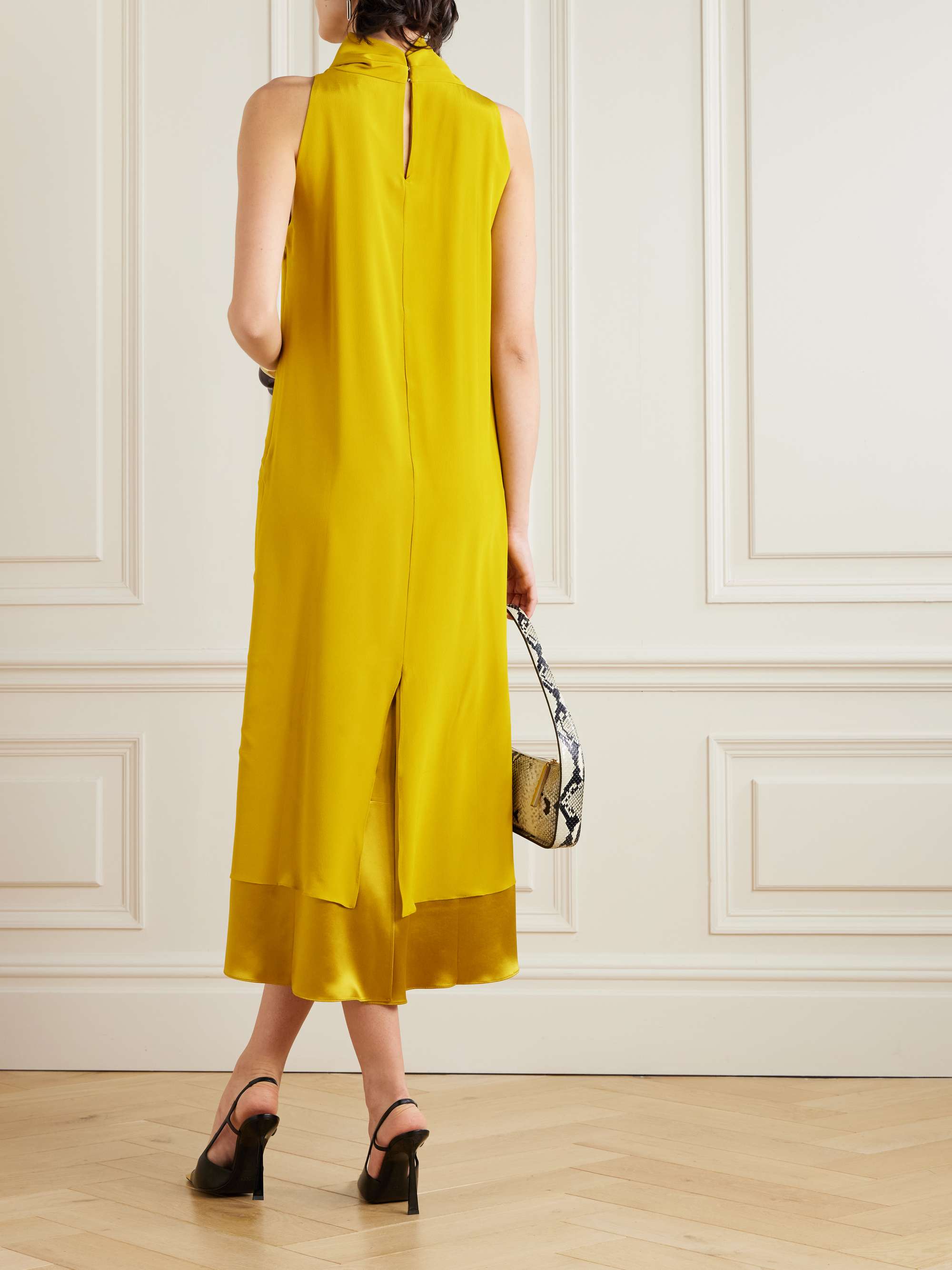 Noor draped silk-satin midi dress view