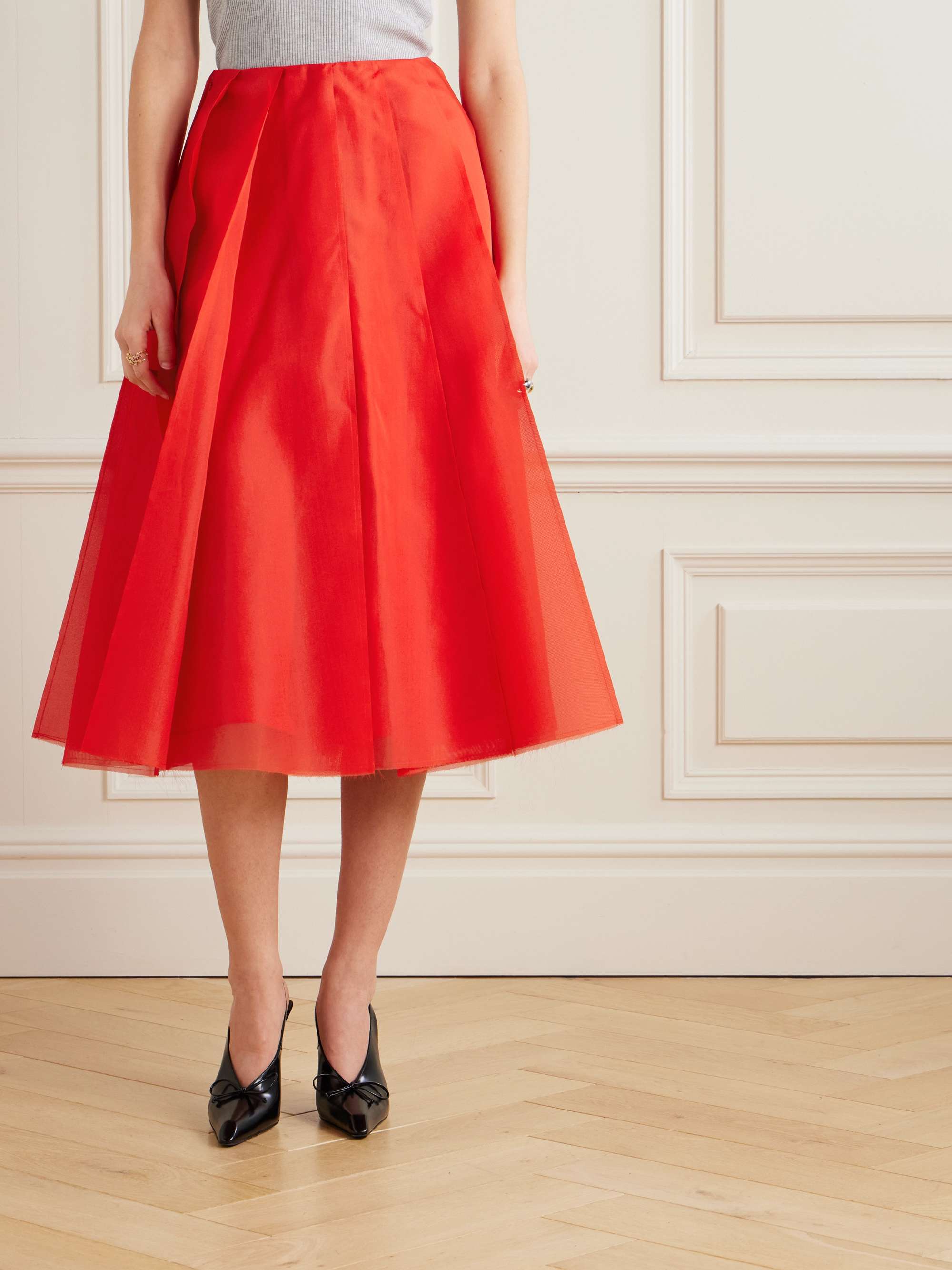 Dex pleated silk-organza midi skirt view