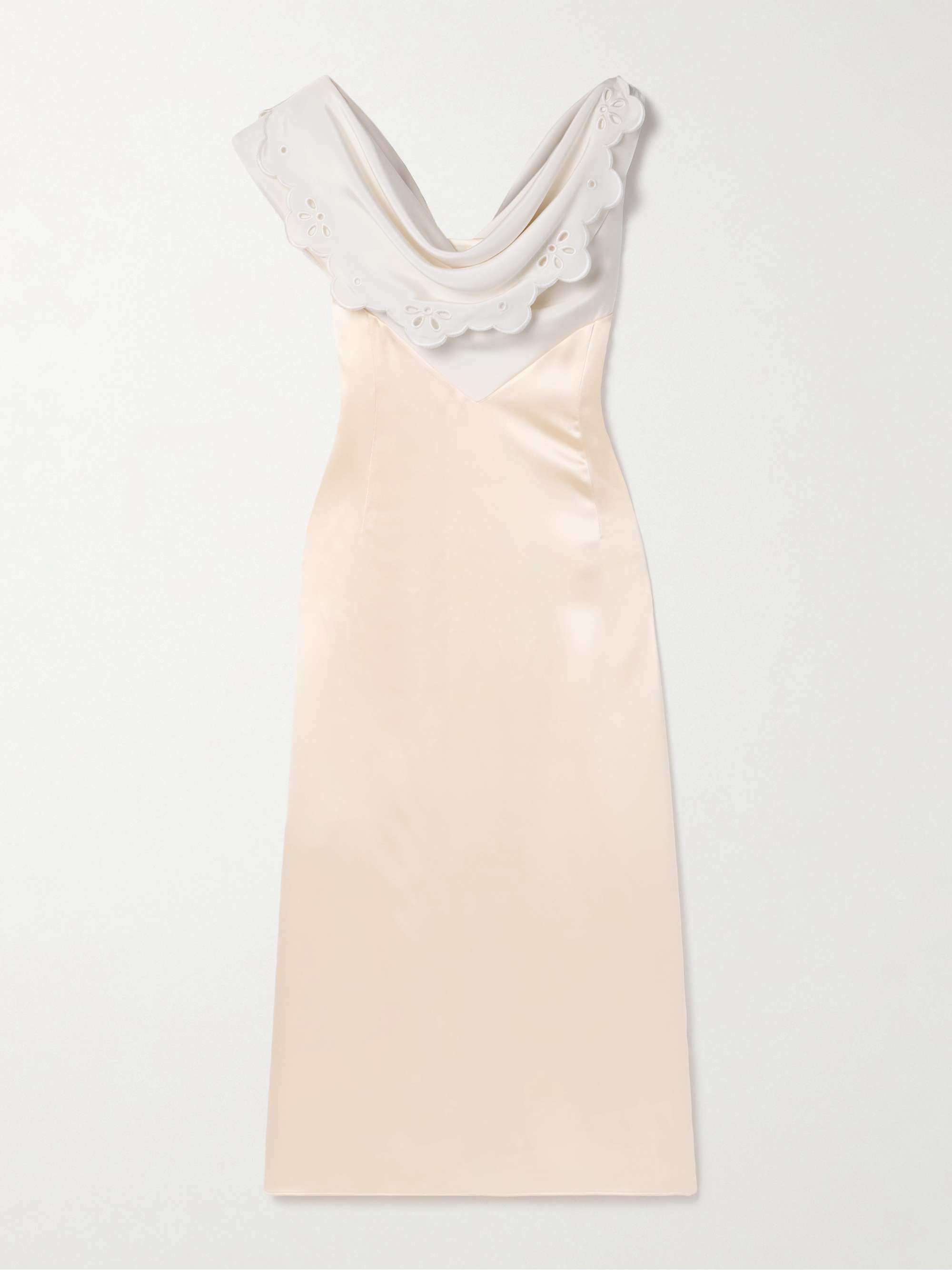 Fragolina draped broderie anglaise-paneled silk-satin midi dress view