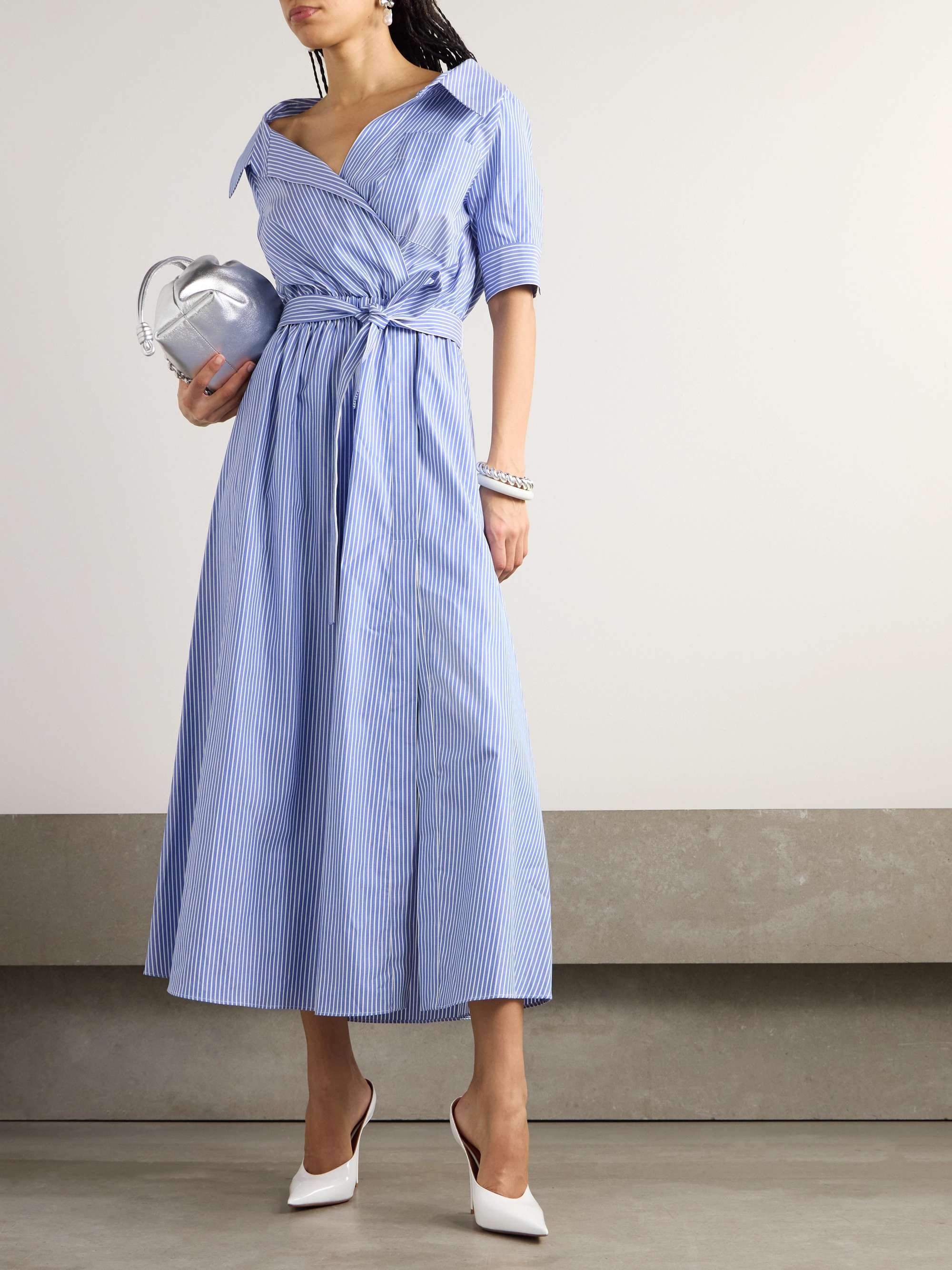 Lydia striped cotton-poplin midi wrap dress view