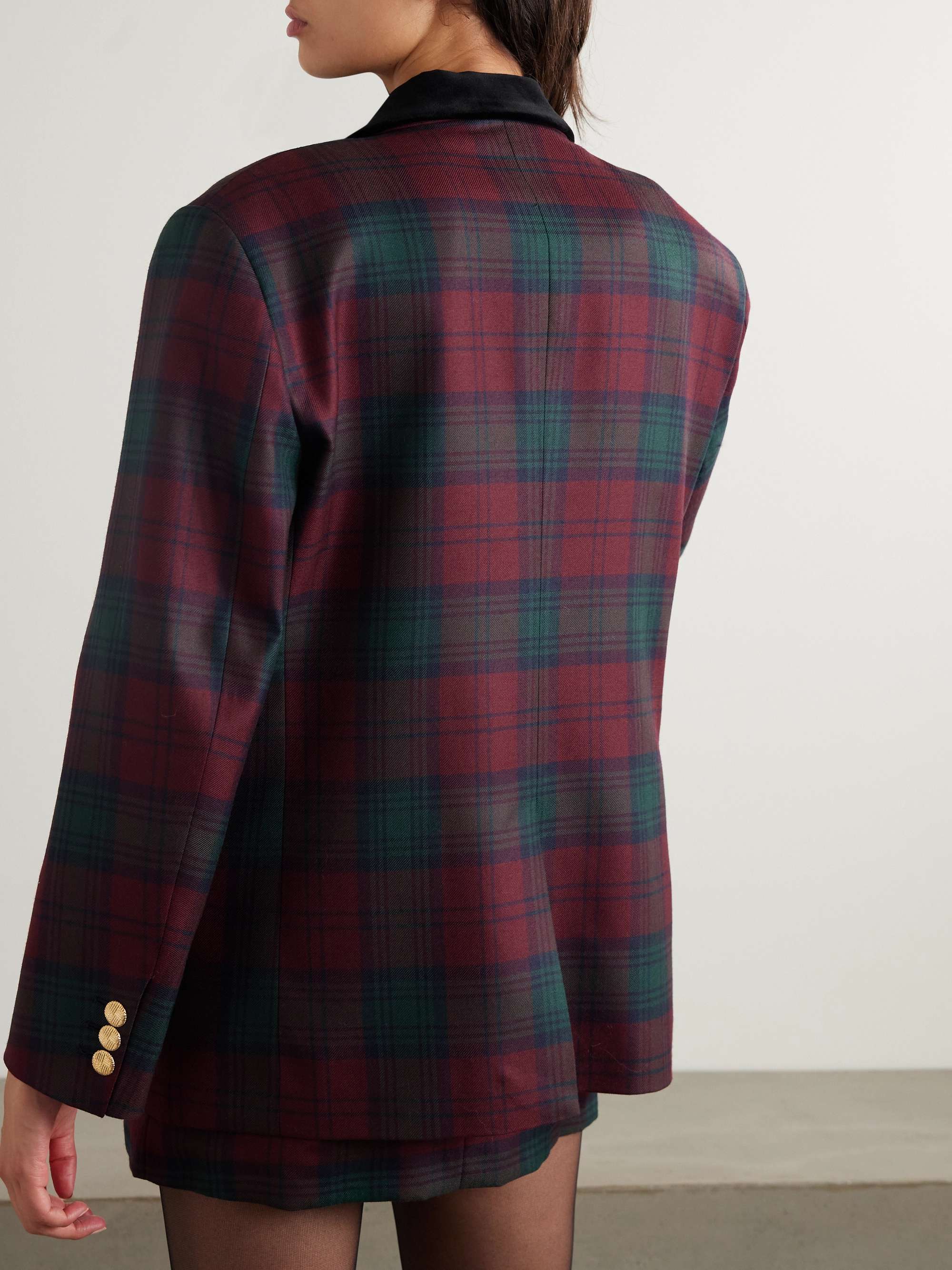 Night Break double-breasted velvet-trimmed checked wool blazer view