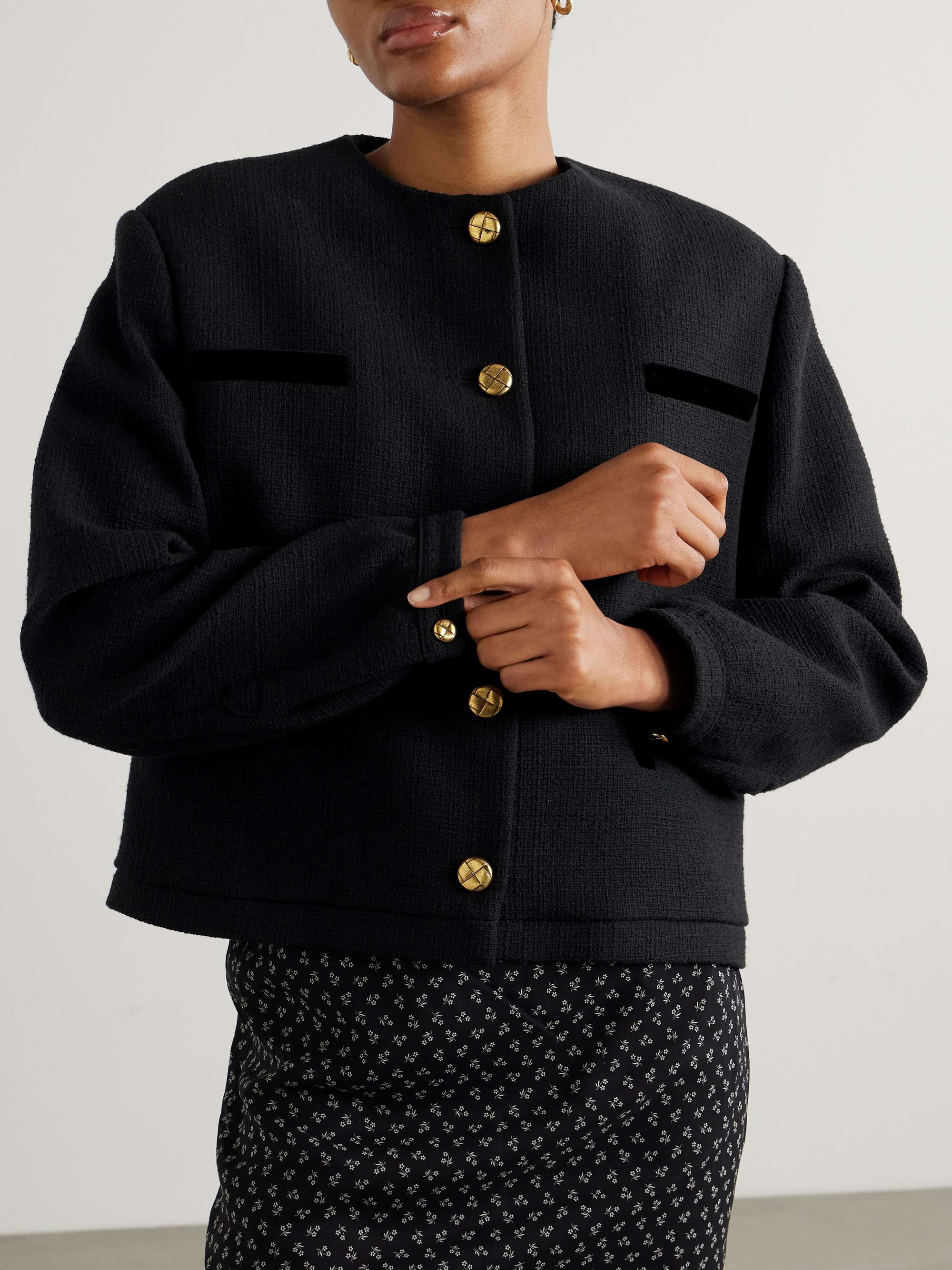 Missy Gliss velvet-trimmed cotton-blend bouclé jacket view
