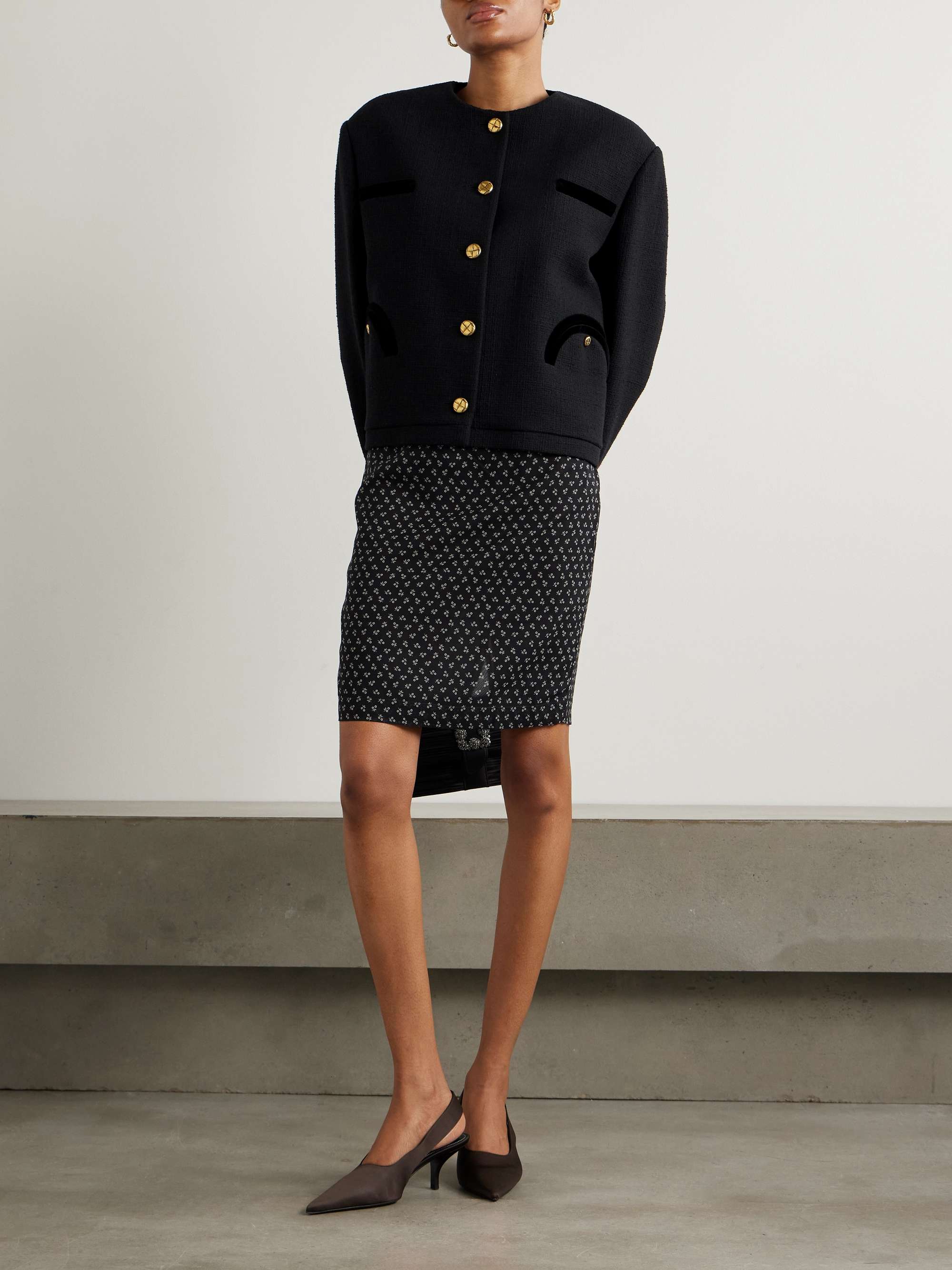 Missy Gliss velvet-trimmed cotton-blend bouclé jacket view