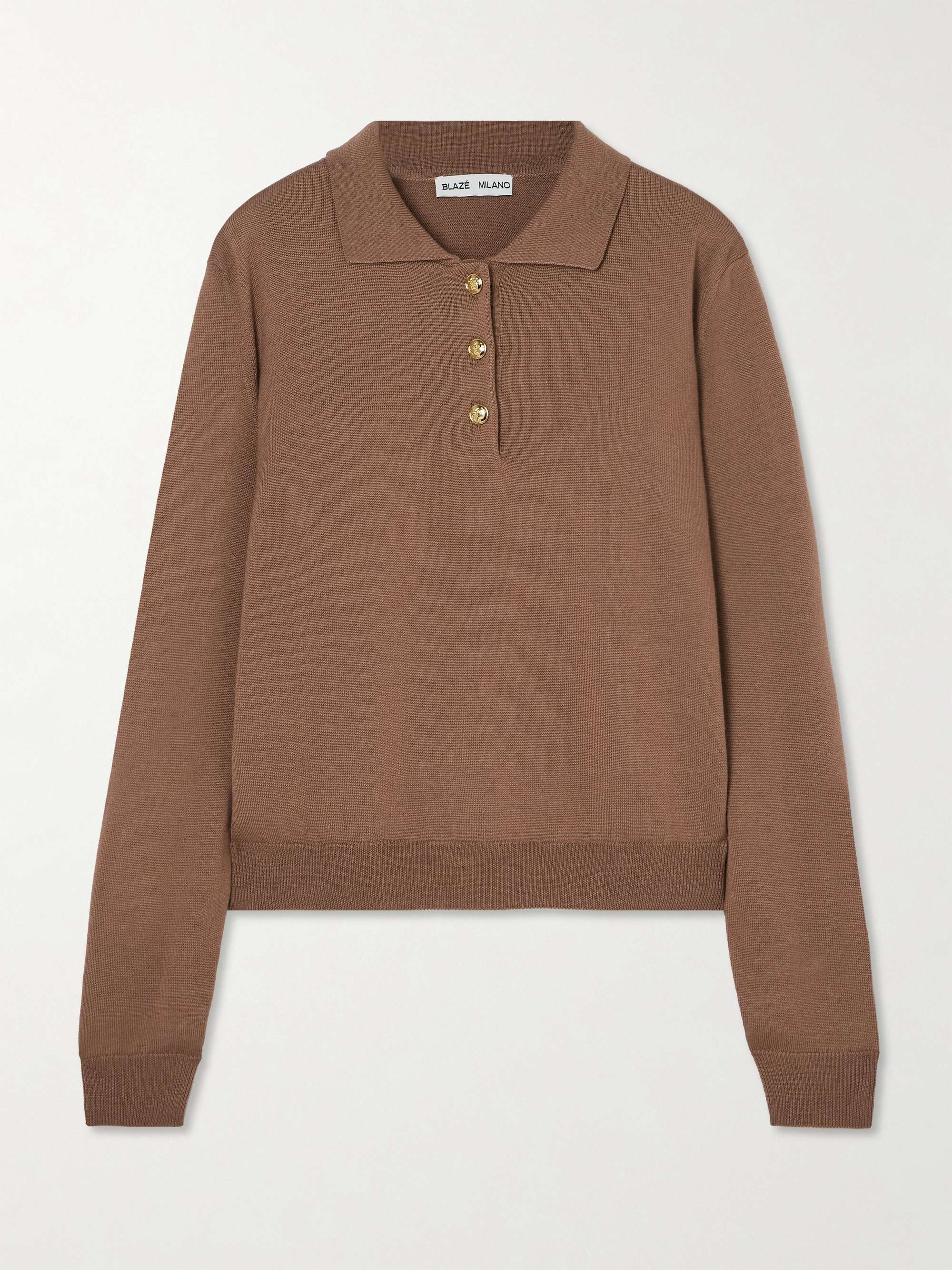 Maine wool, silk and cashmere-blend polo sweater view