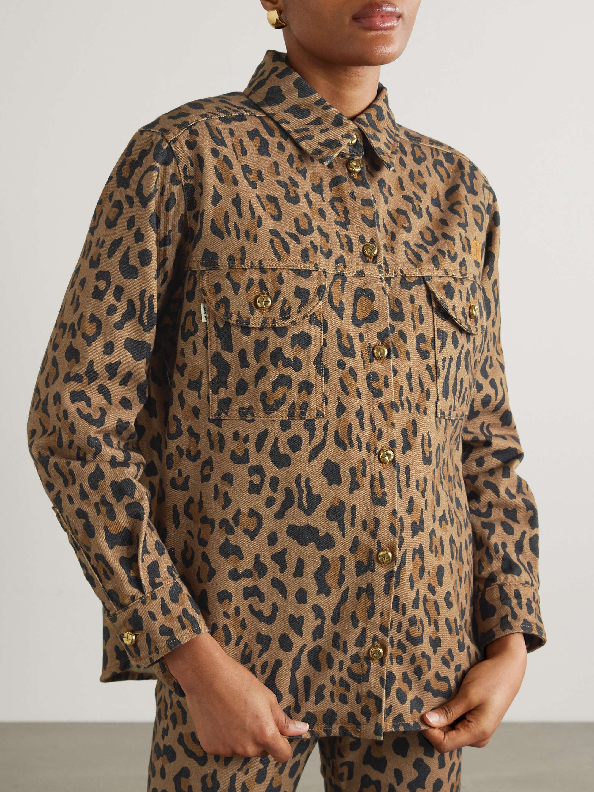 Simba Berber embroidered leopard-print denim shirt view