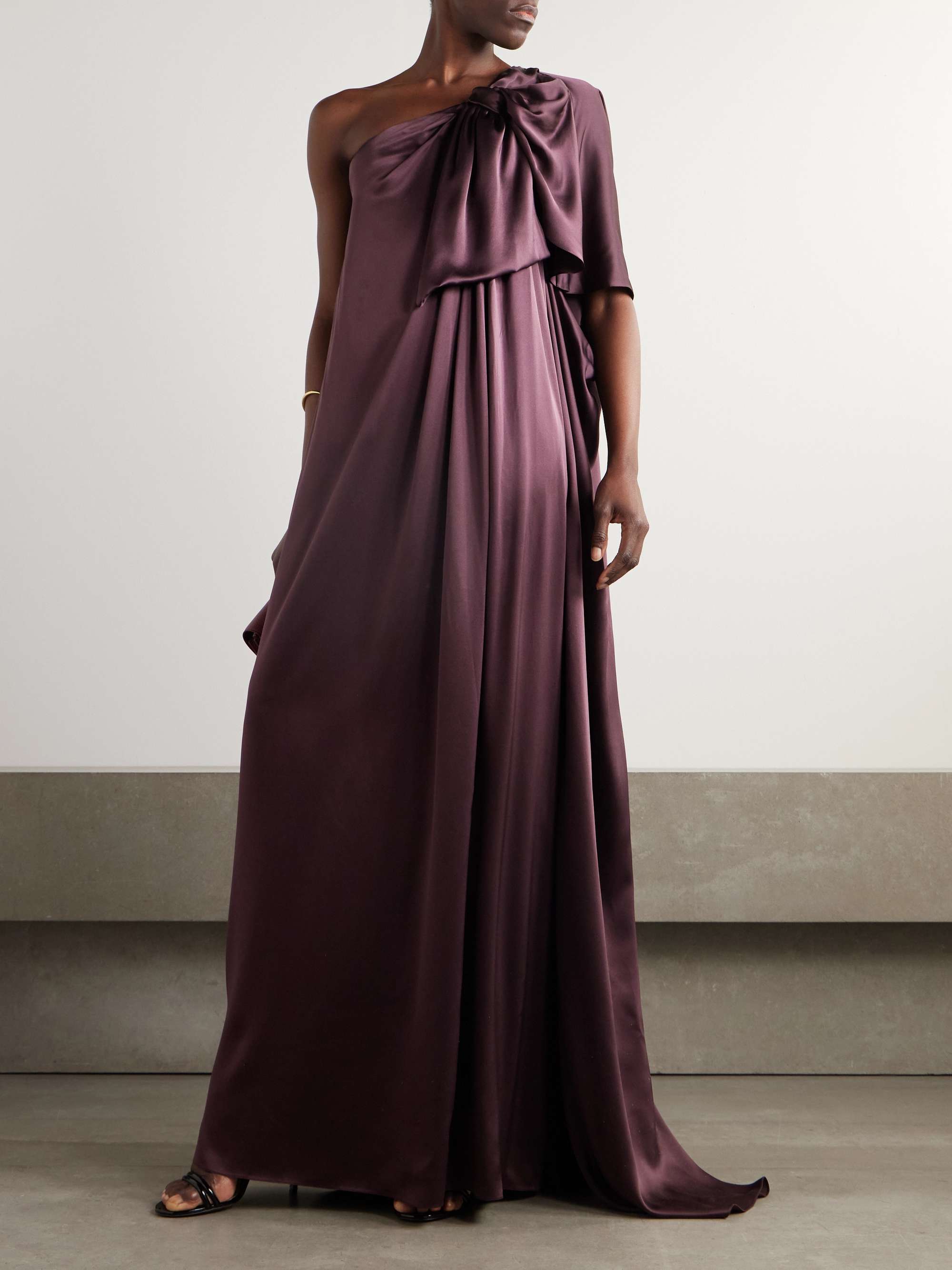 Aeris draped one-shoulder silk-satin gown view