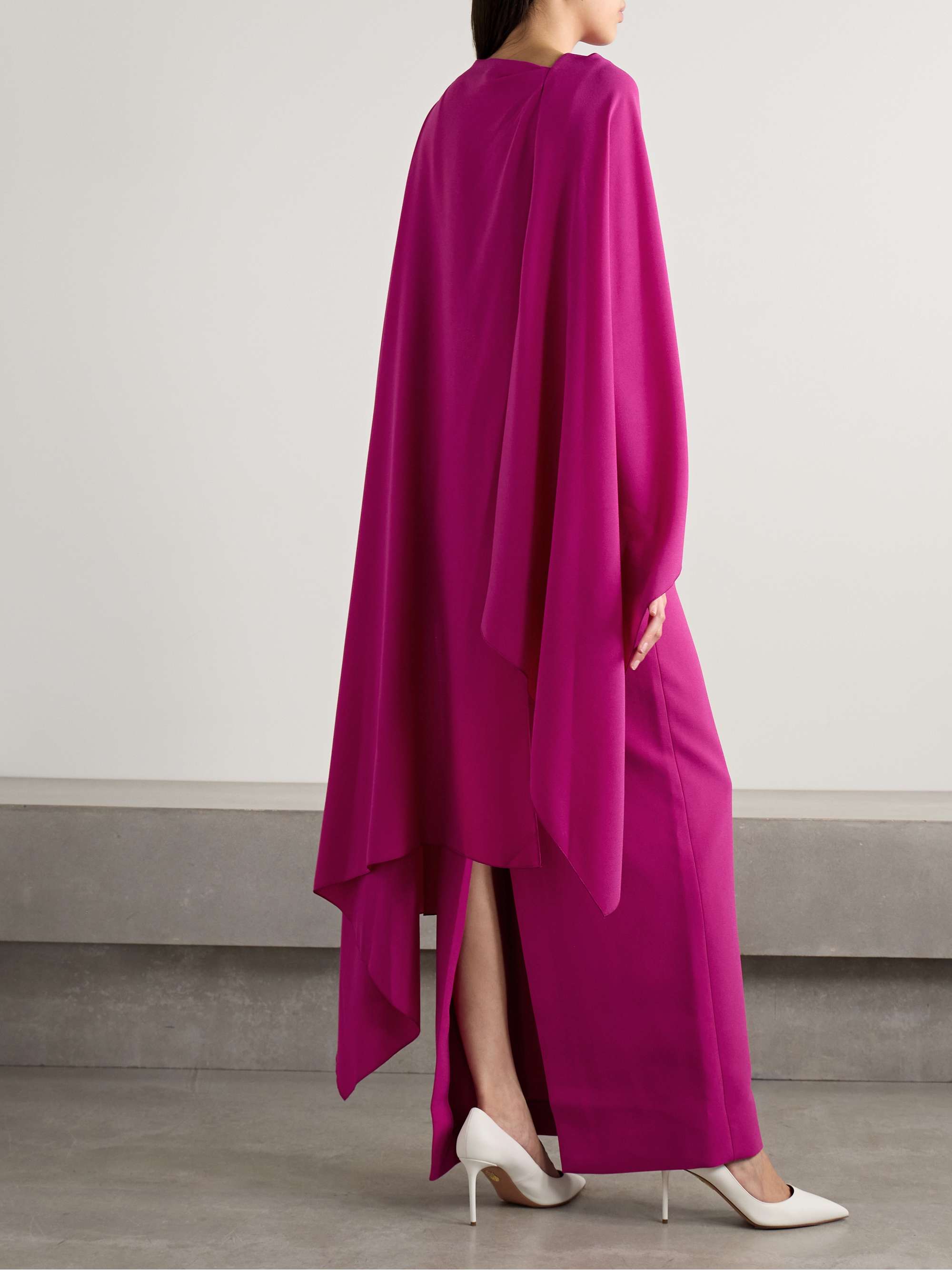 Demetria cape-effect pleated crepe gown view